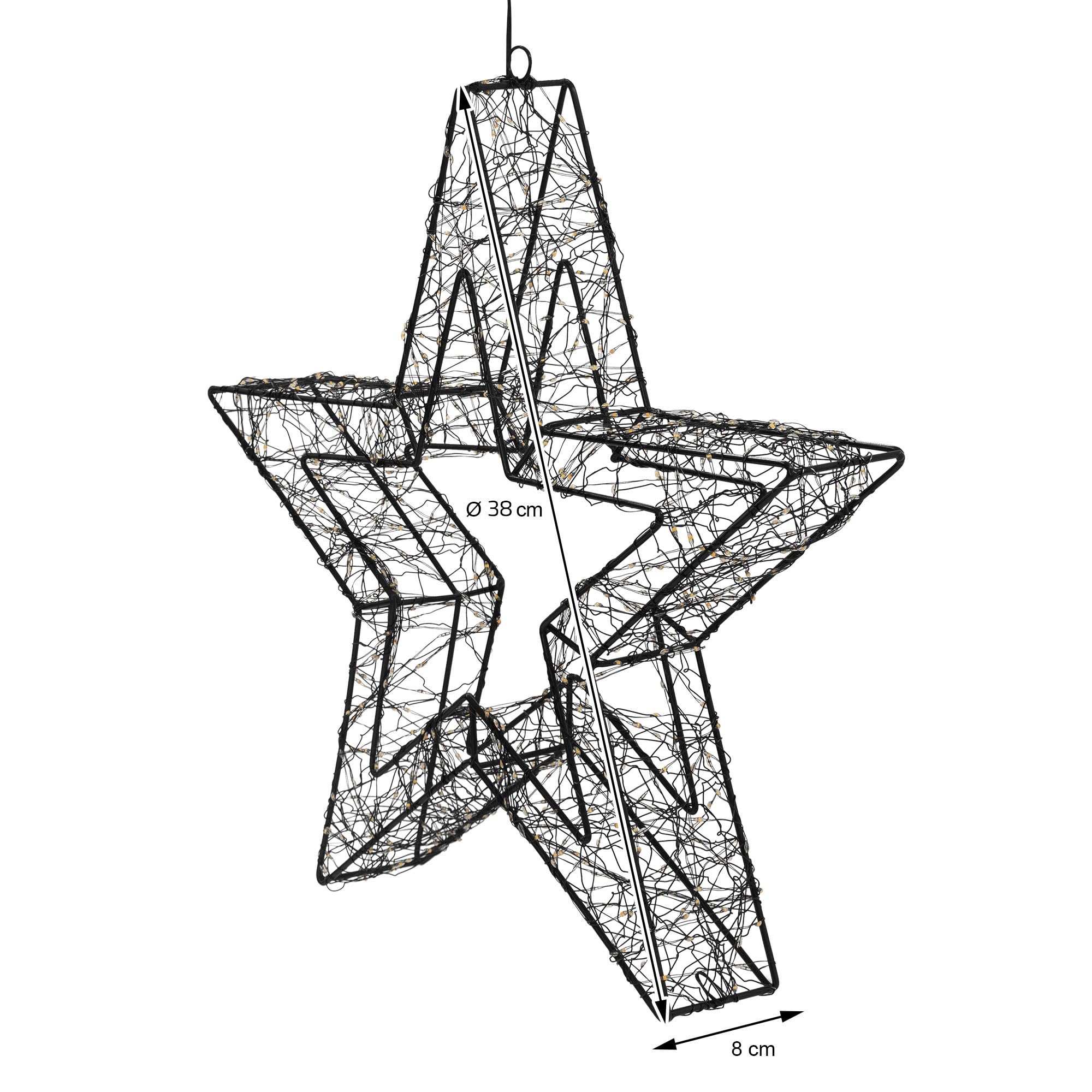 ECD Germany LED-Weihnachtsstern 38 cm, 500 LEDs Extra-Warmweiß, Timer, Innen/Außen, IP44 Wasserdicht, Leuchtstern aus Metall, LED Drahtstern zum Aufhängen für Weihnachten, Weihnachtsdeko Fensterdeko