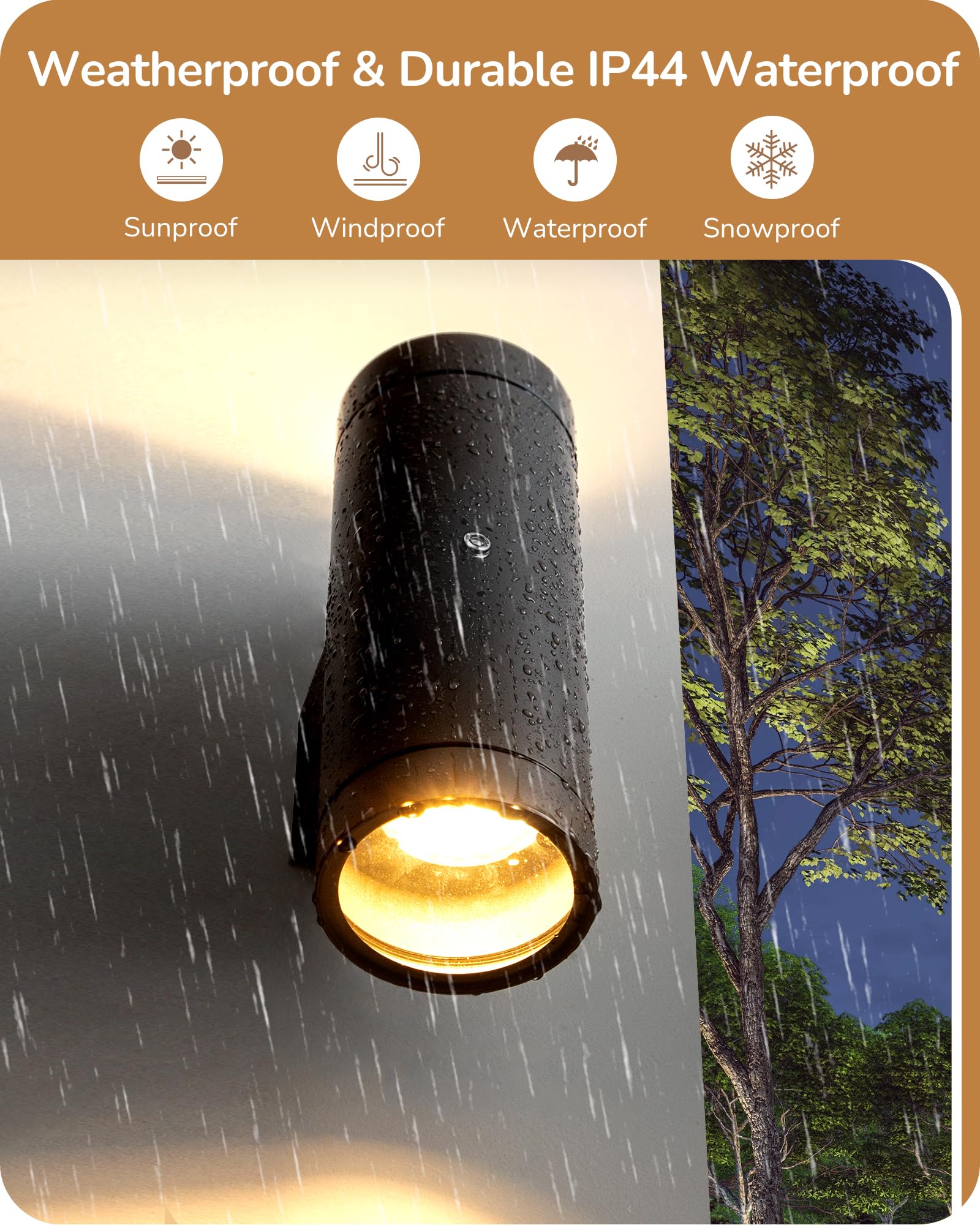 EDISHINE Dusk to Dawn Outdoor Wall Lights, Up Down Lantern Porch Light, IP44 Aluminum Matte Black - Image 3