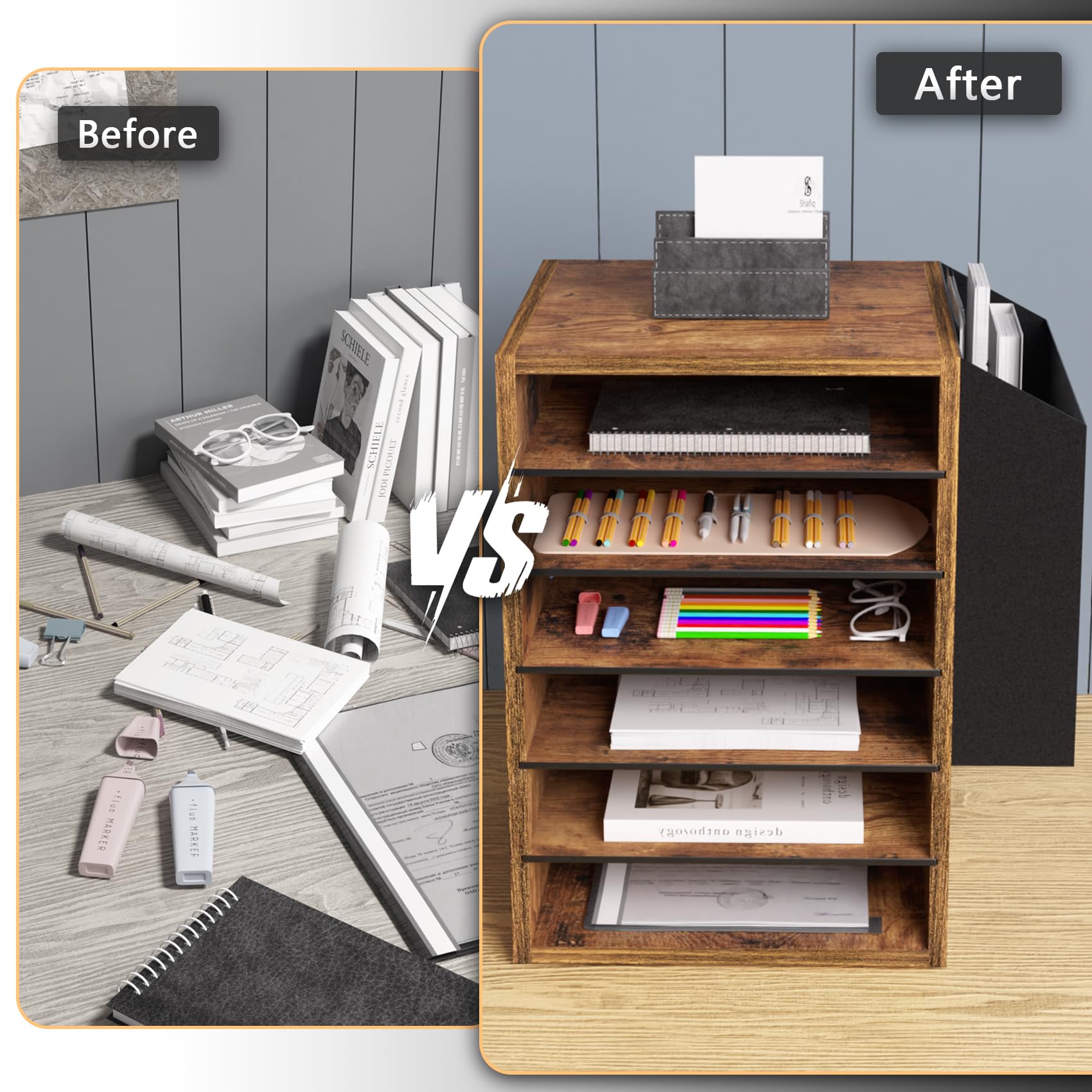 Unionly, hölzerne Papier Organizer mit Aufbewahrungstasche, 10 Tier verstellbar Klassenzimmer Mailbox, abnehmbare Klassenzimmer Organisation, Lehrer Schreibtisch Organisation für Büro, Studie, weiß