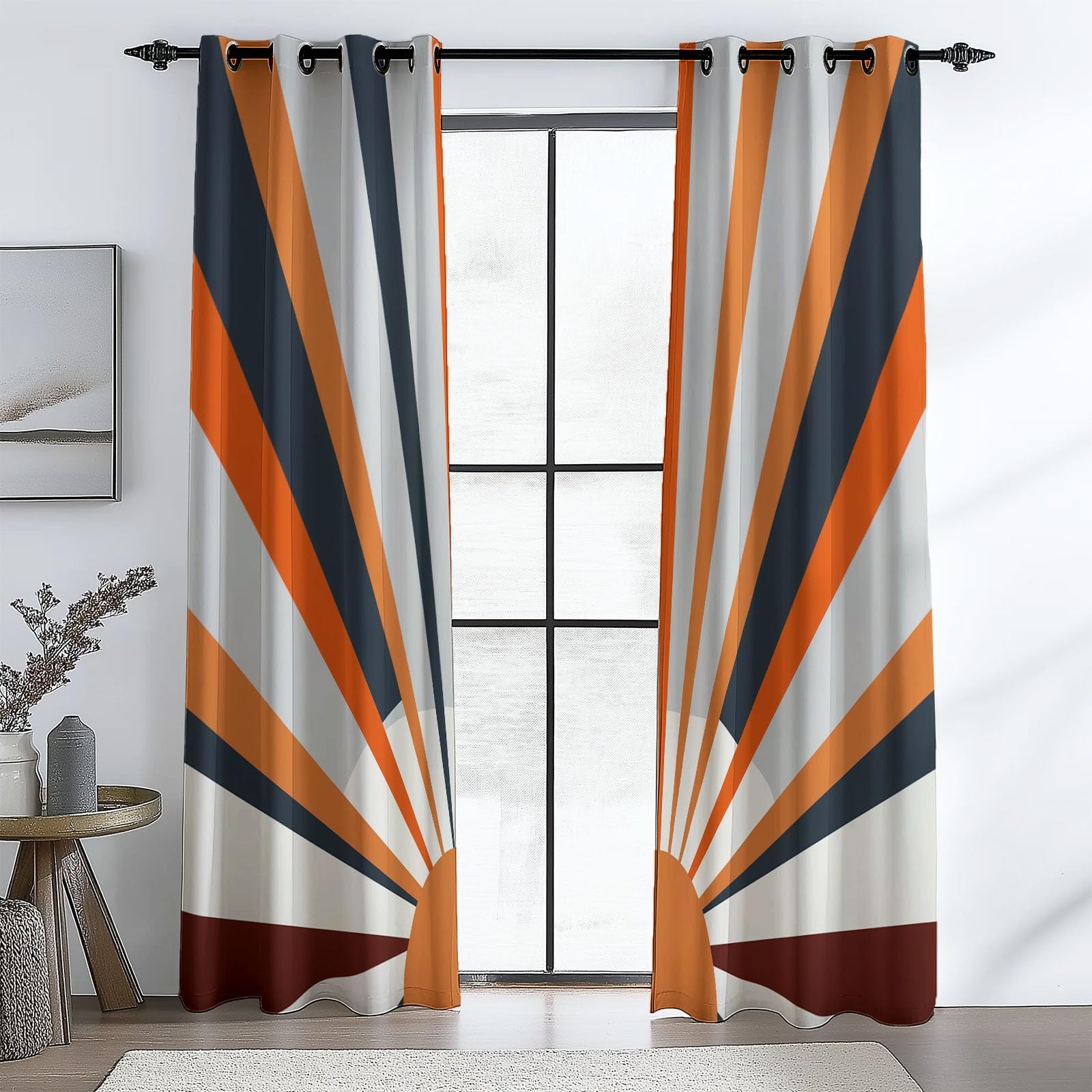 Isolant Anti-Froid et Chaleur, Rideaux Thermiques 91.5L X 160H cm (2 Panneaux), Rayons De Soleil Abstraits pour Chambre d'enfant, Gris Orange