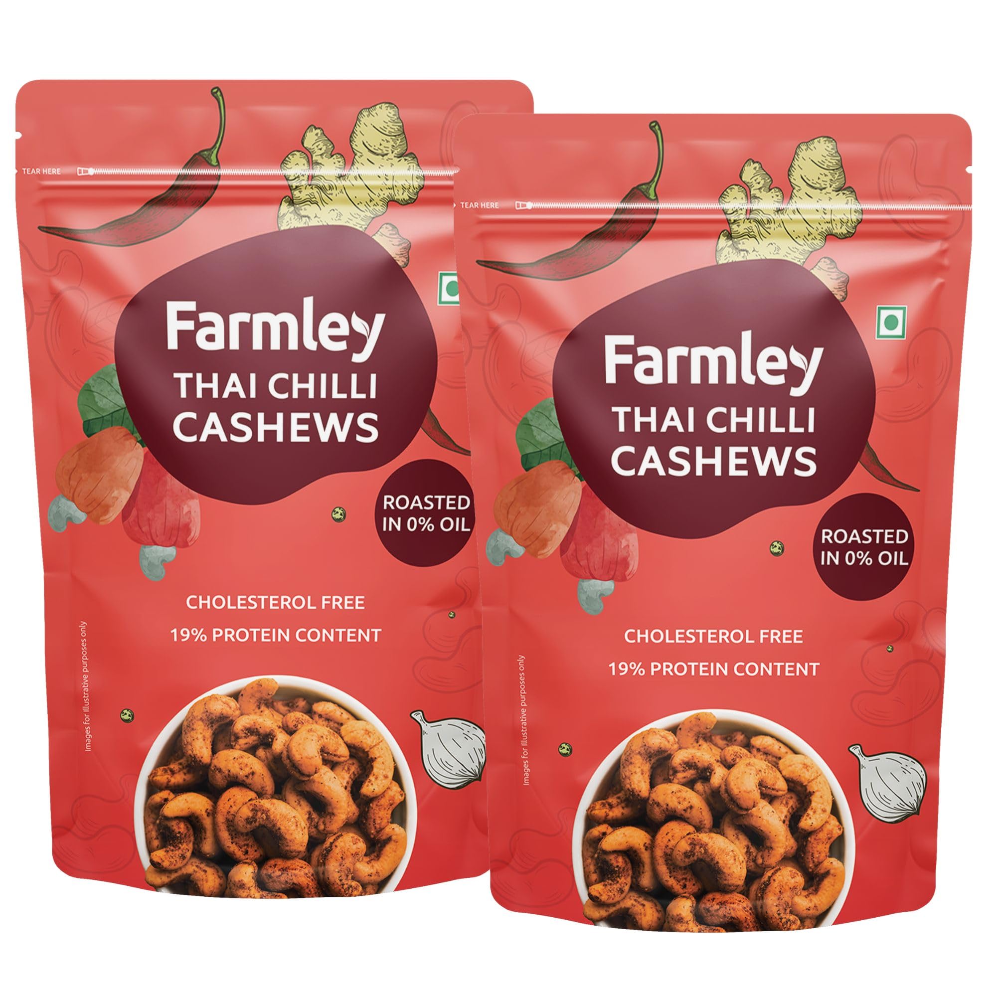 - Farmley Roasted Thai Chilli Flavour Cashews 160g, Pack of 2 I I Rich in Protein, Magnesium, and Phosphorus, No Artificial Colours
