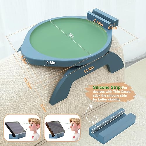 Miniatura 5 de SINWANT Mesa de reposabrazos de sofá, con clip de bambú con soporte para teléfono de 360, bandeja plegable para sofá para comer y beber, bandeja de