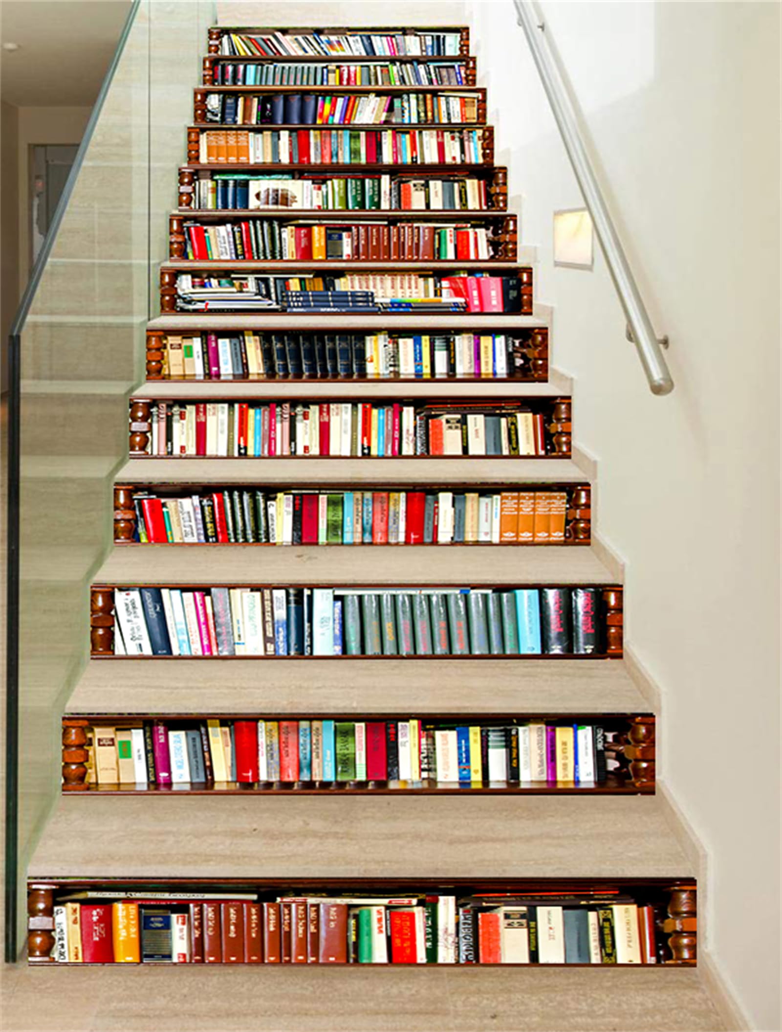 FLFK 15Pcs 3D Retro Librería Escalera Risers Pegatinas Pelar y Pegar - Vinilo Autoadhesivo Removible Escalera Pegatinas Calcomanías para Hogar Oficina Decoración 39.3"x 7.08"