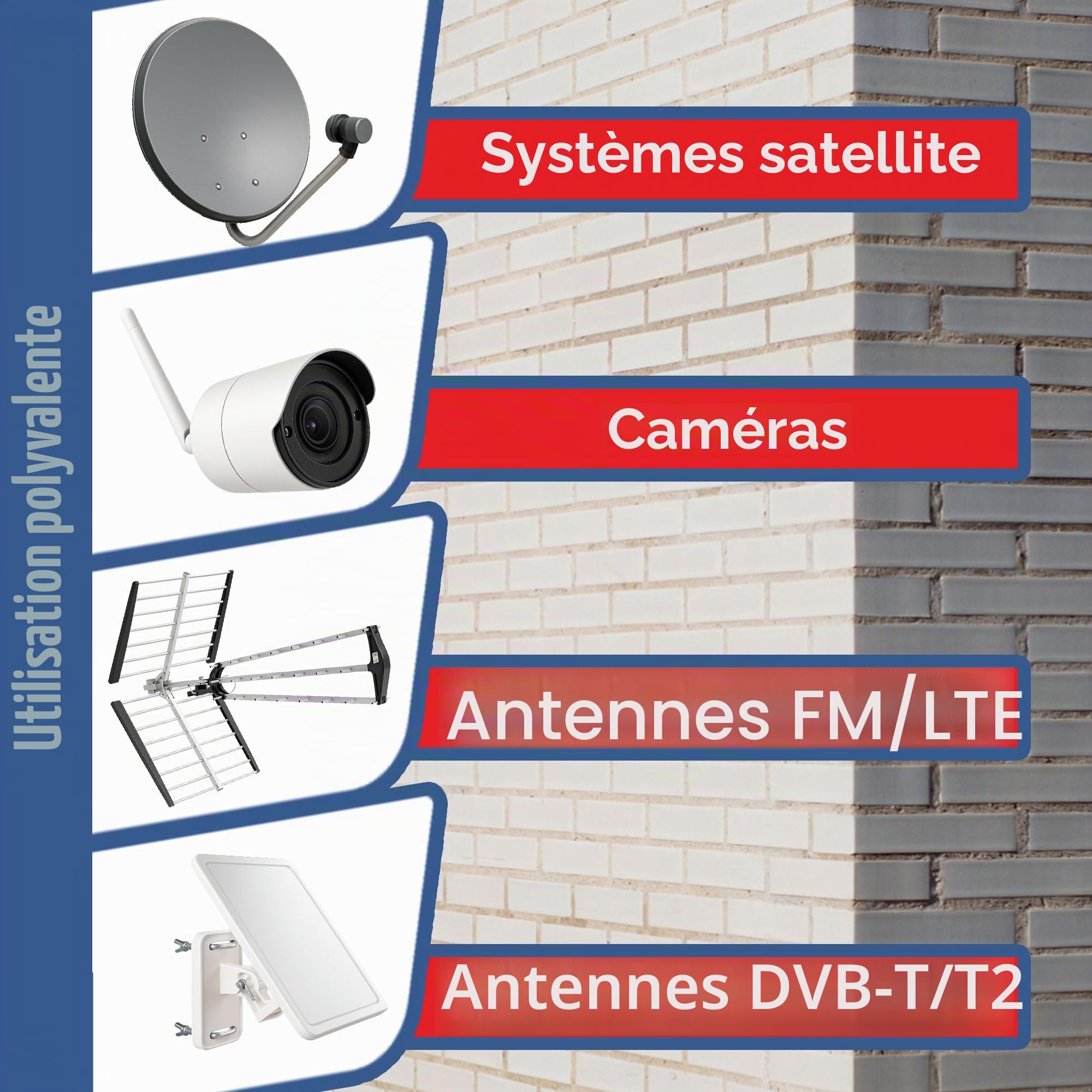 PremiumX 10-15 cm Support mural d'angle en acier galvanisé pour antenne satellite, parabole parabolique Montage mural Distance au mur 100-150 mm Ø 48 mm