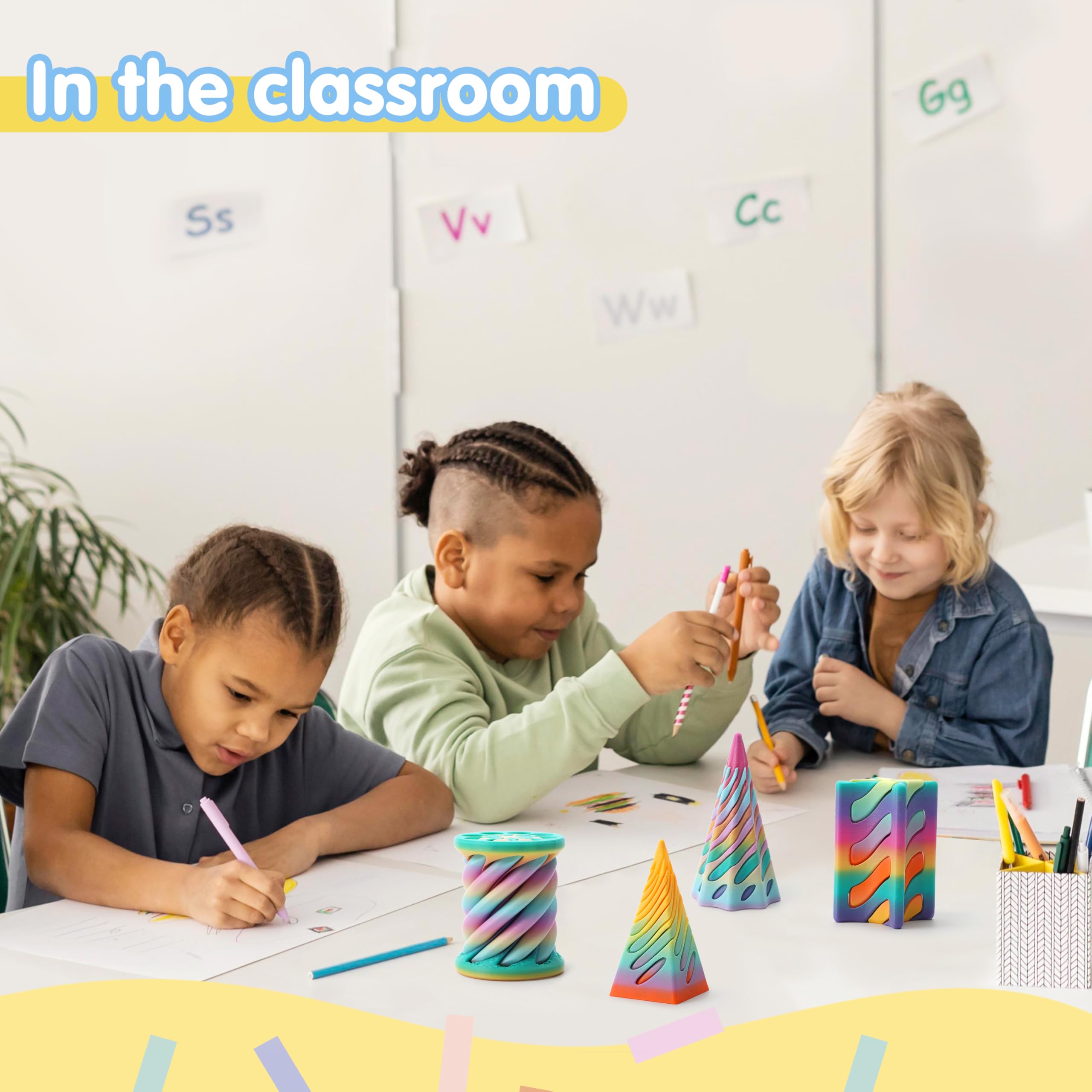 JOYIN 4 Pack Impossible Cone Fidget Toys, Pastel Color 3D Printed Spiral Cone Flexible Impossible Pyramid Passthrough Fidget Toys for Stress Relief, Kids Adults Easter Gifts for Classroom