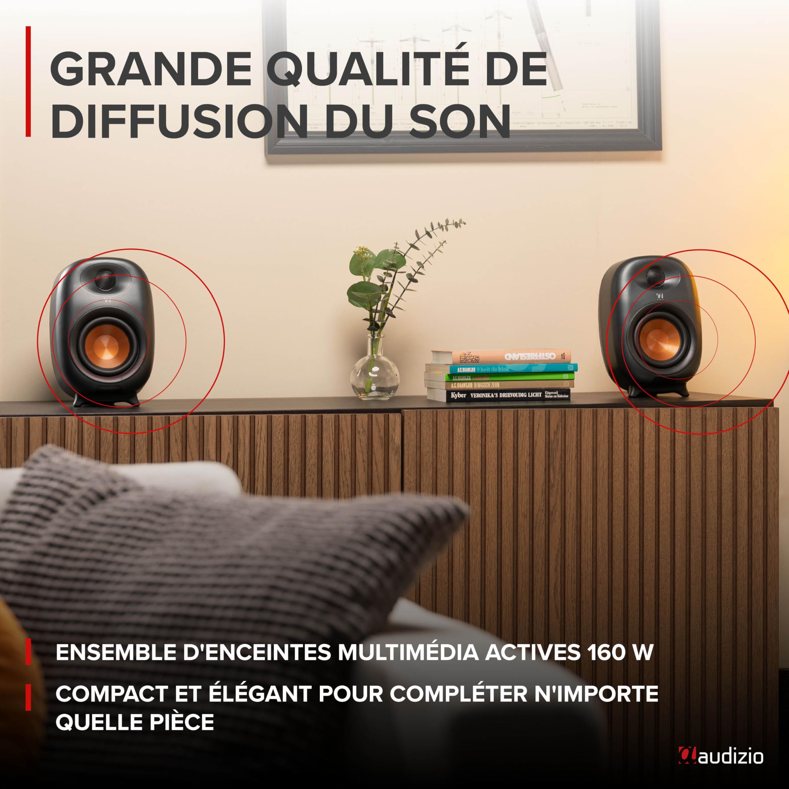 Audizio Pack RS80 - Enceintes PC & Studio Actives BT sans Fil 160 W Noir | DSP 3 Modes | Entrées RCA, USB, Optique | Son Clair et Puissant pour Bureau et Home-Studio