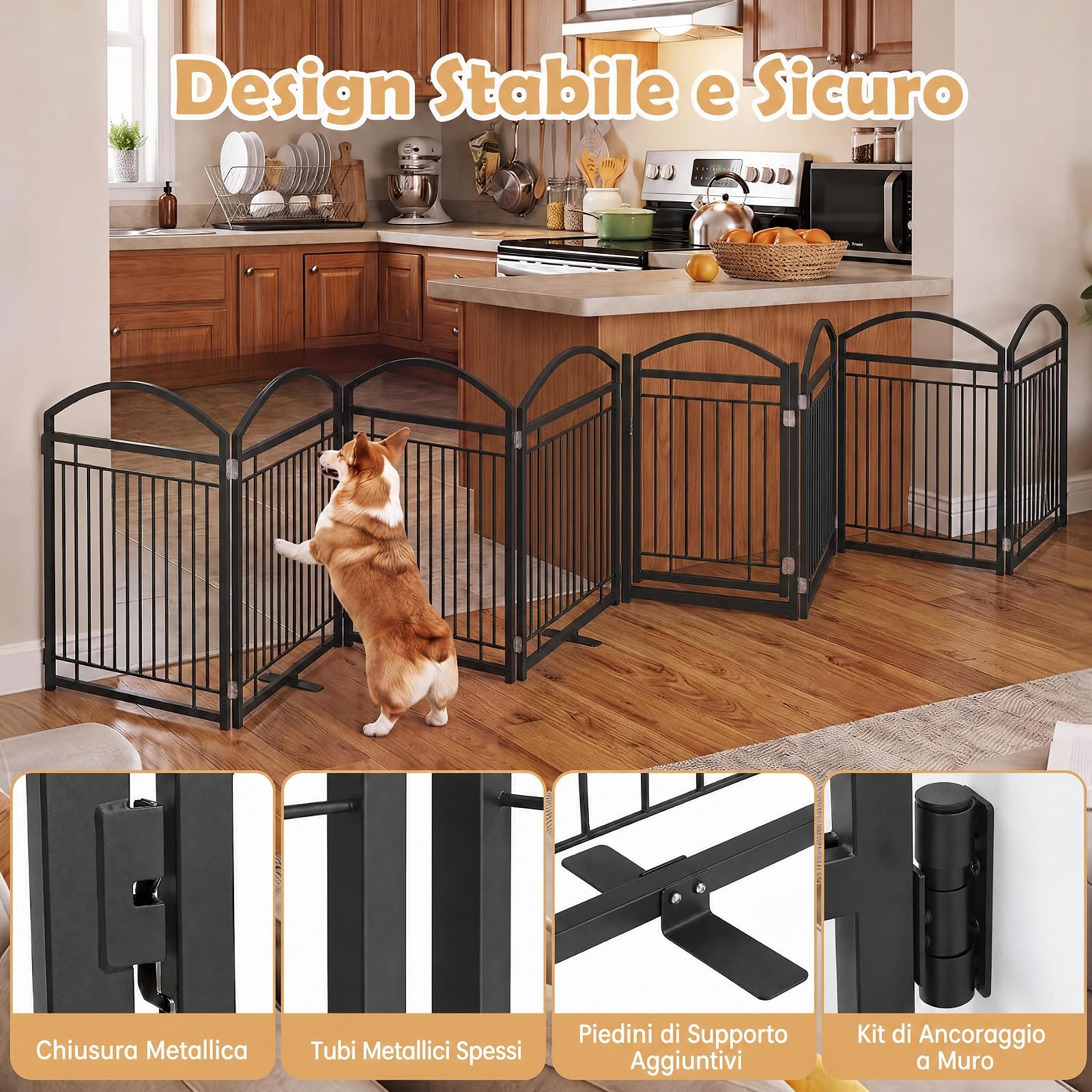 COSTWAY Recinto Pieghevole per Cani a 8 Pannelli, 480 x 81 cm (Nero)