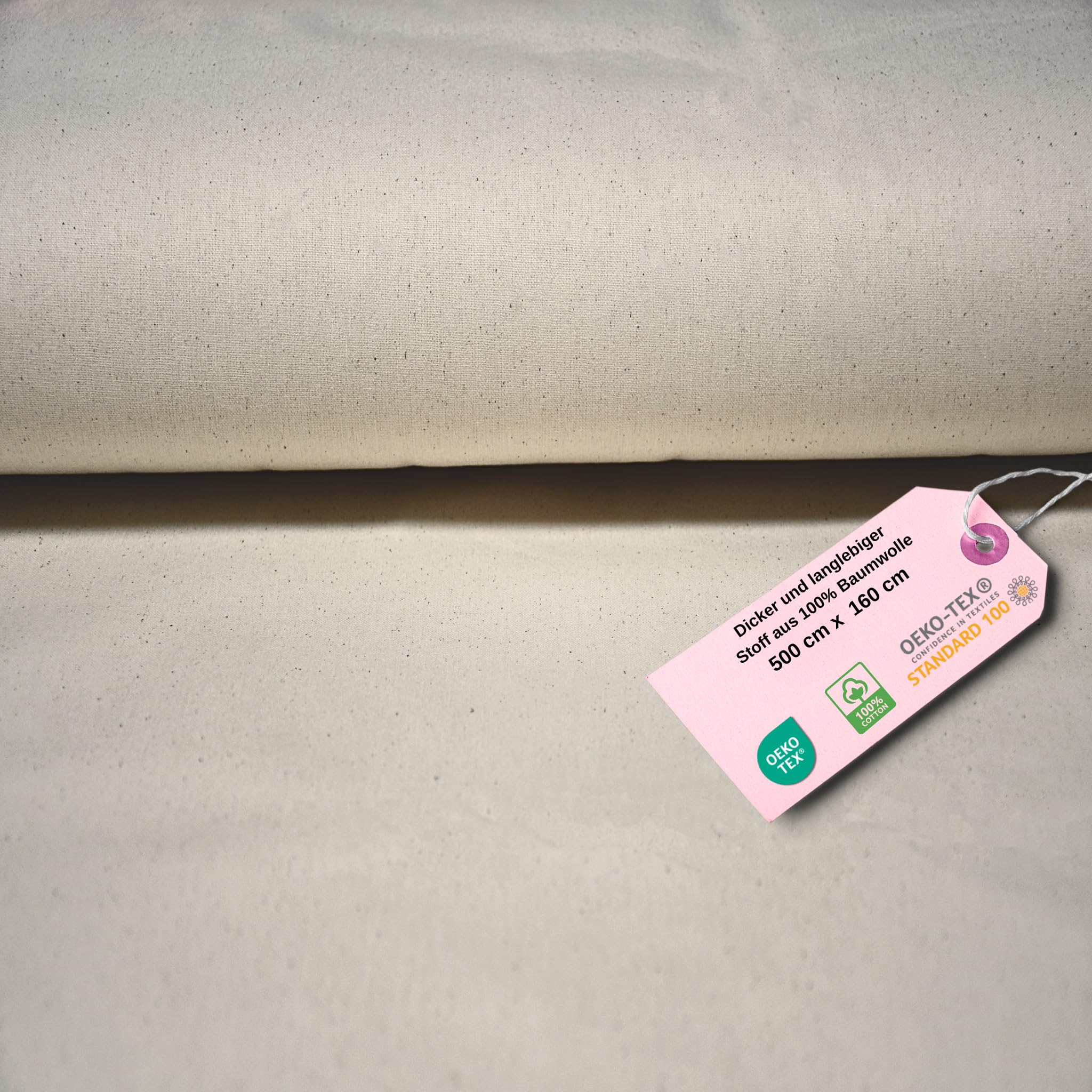 Dicker und langlebiger Stoff aus 100% Baumwolle, 160 cm breit, zur Herstellung von Kissenbezügen, Wäschesäcken und mehr (natural cream, 500 cm x 160 cm)