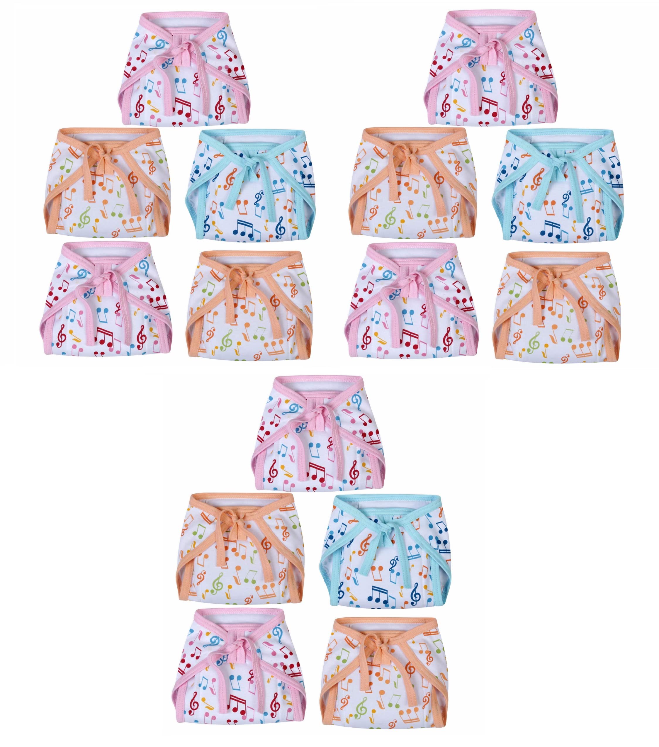 Da Anushi Printed Cotton Hosiery Washable & Reusable Adjustable Cloth Langot Diaper With Insert Cushioned Padded Nappy Tying Langot For Babies- Pack of 15 (Small, Multicolor)