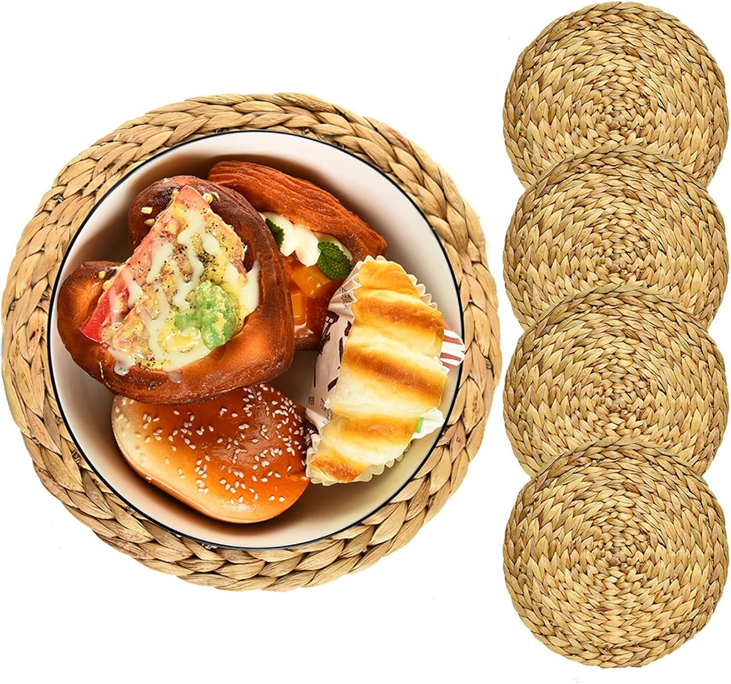 COYMOS Woven Placemats Round Set of 4, Natural Water Hyacinth Weave Placemat for Dining Table, Large Handmade Woven Placemats Heat Resistant Non-Slip 11.8 Inches(30cm) : Home & Kitchen