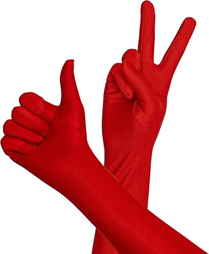 Miniatura 4 de Skeleteen Guantes de ópera de satén rojo, guantes de codo de los años 20 – 1 par