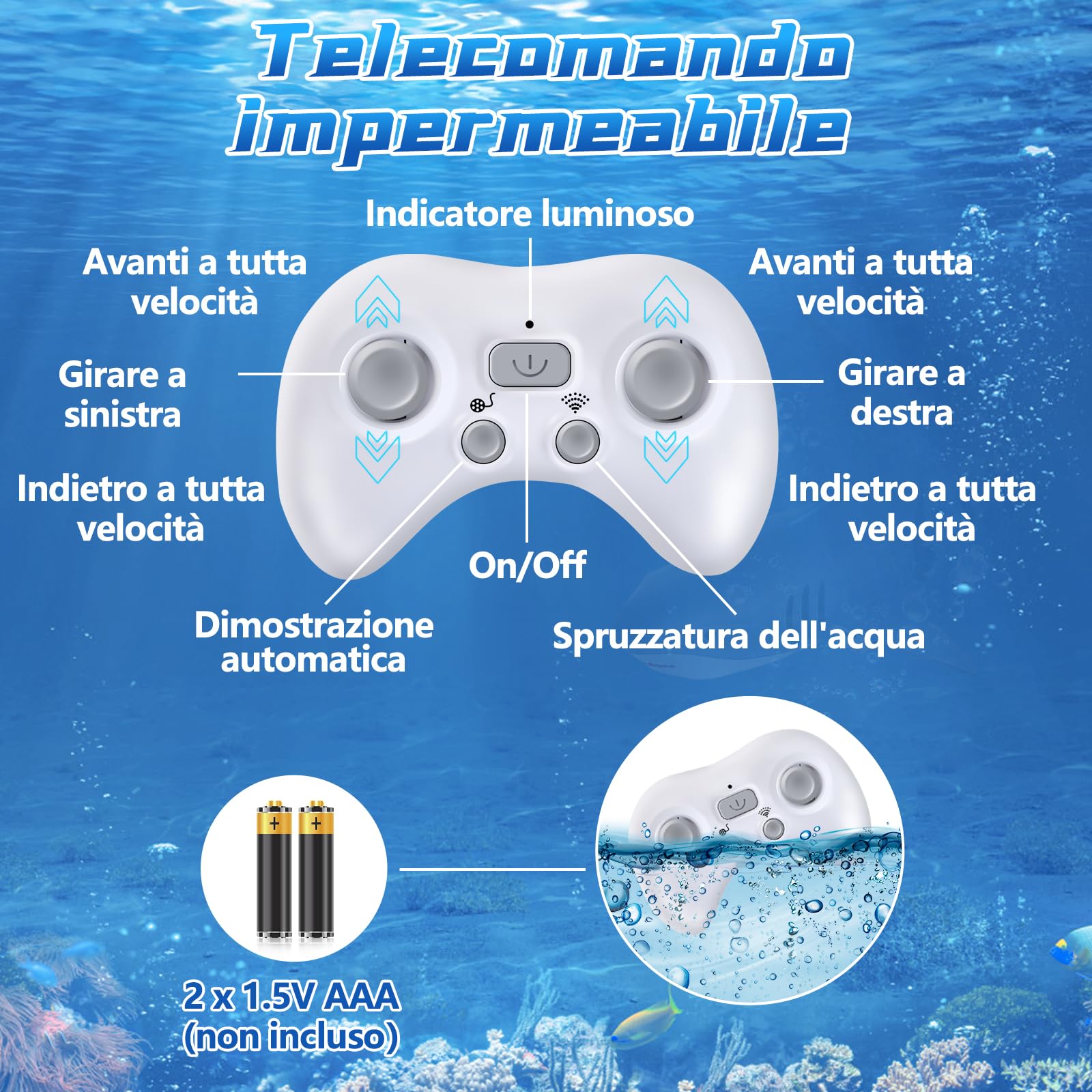 IEEILULU Balena Telecomandato, 2.4GHz Balena Giocattolo Telecomandato con USB, Giocattoli con Imbarcazioni Balena Telecomandata, RC Balena Regalo per Bambino di 6+ Anni Piscina Bagno (Blu)