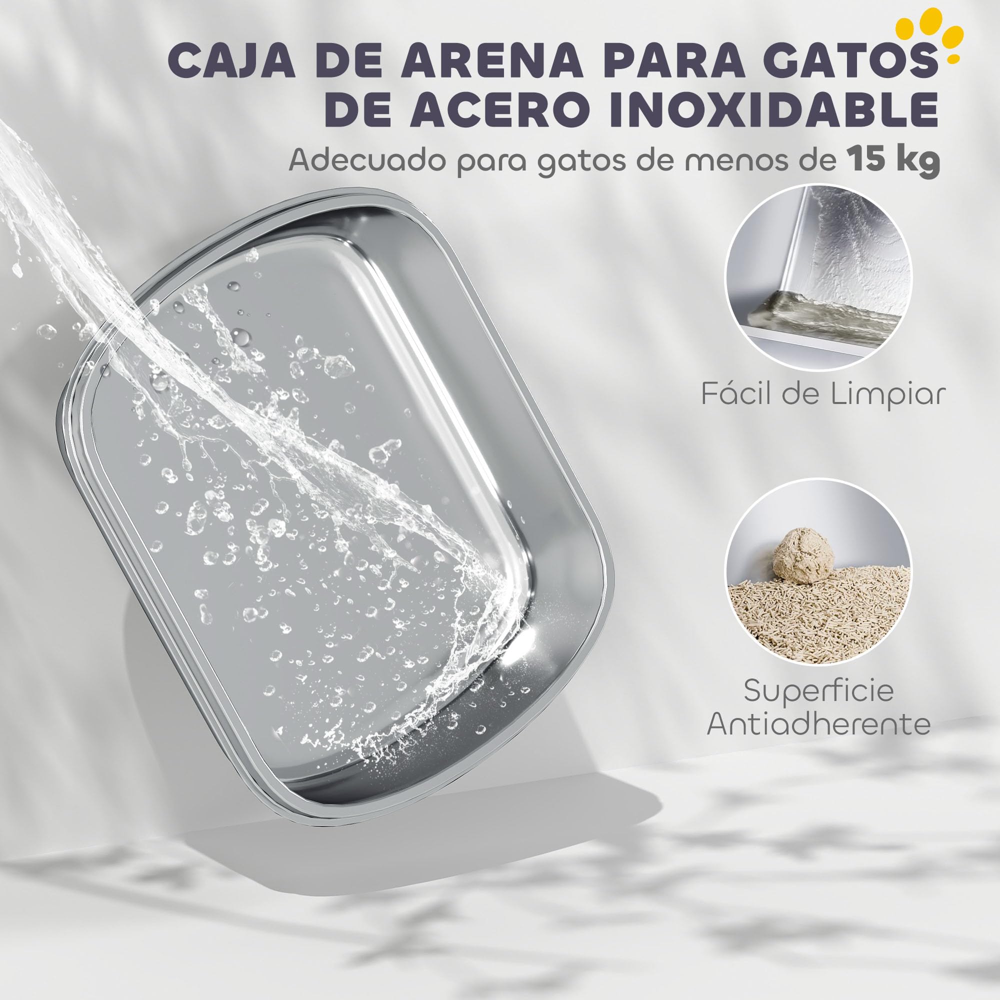 PawHut Arenero para Gatos Cubierto Extragrande Peldaño Pala Gris | Bandeja de Acero Inoxidable, Caja de Arena Cerrado, Bordes Altos, Zona para Caída de Arena, sin Olor, Fácil Limpieza
