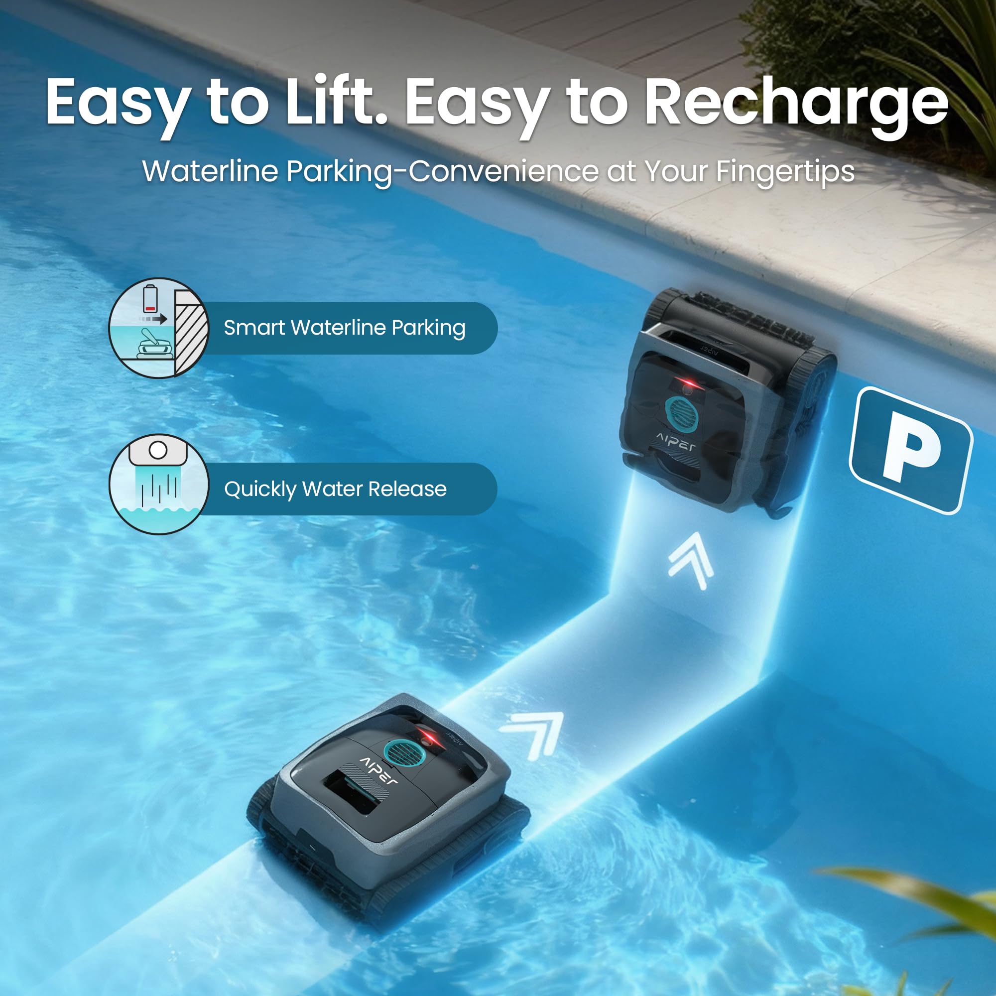 Aiper Scuba S3, Robot pulisci piscina adatto a piscine interrate, senza fili 18,1m³/h fino a 150m²