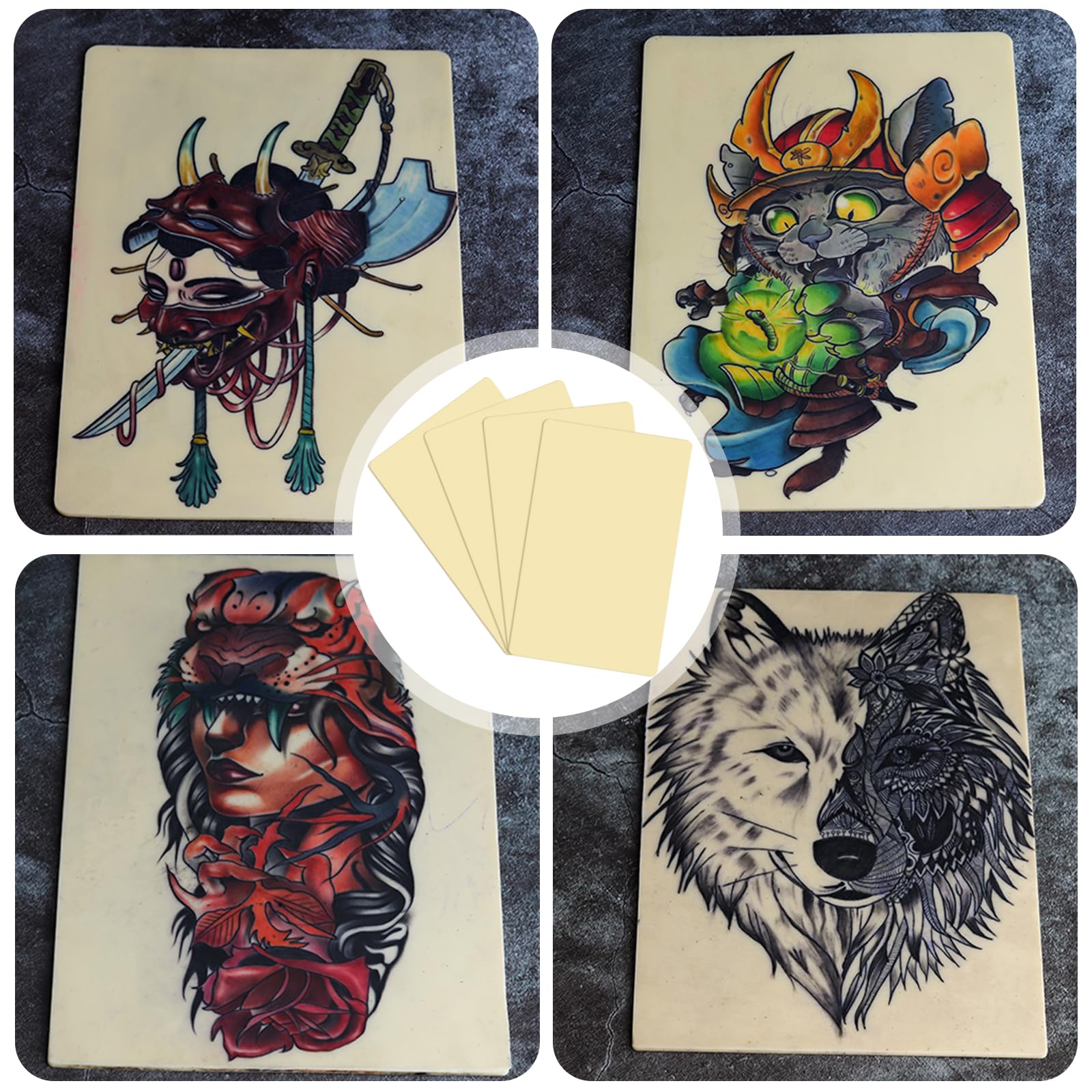 4 Unidades de 30 x 20 cm Piel Sintética de 3 mm para Tatuaje - Uso de Doble Cara con Accesorios