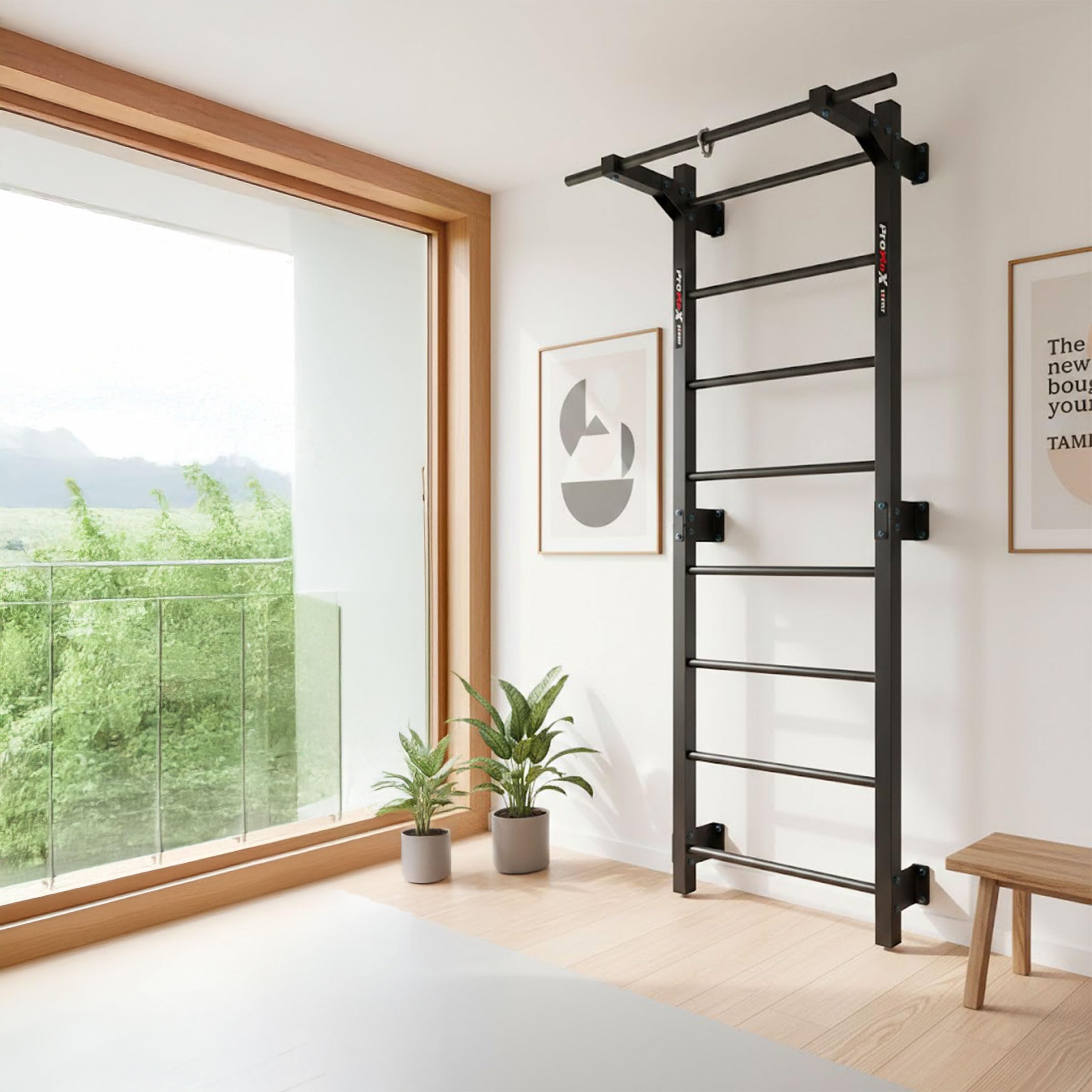 K-Sport: Pared de escalada con 8 peldaños, soporta hasta 250 kg, pared con barra de dominadas, pared de escalada de metal para montaje en pared para adultos y niños, incluye libro electrónico (idioma