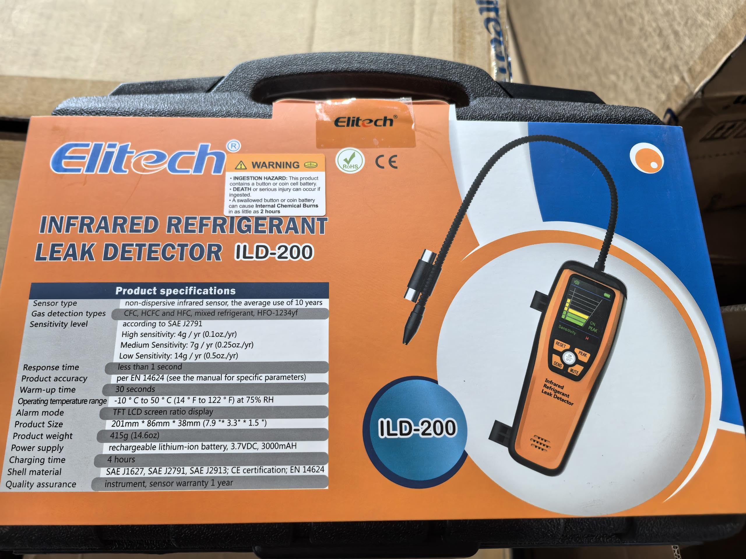 Elitech Rilevatore di perdite di frigorifero a infrarossi ILD-200 Max, alta precisione 1g/anno, sensore 10 anni di durata, rilevamento CFC/HFC/HCFC/HFO per professionisti HVAC/R