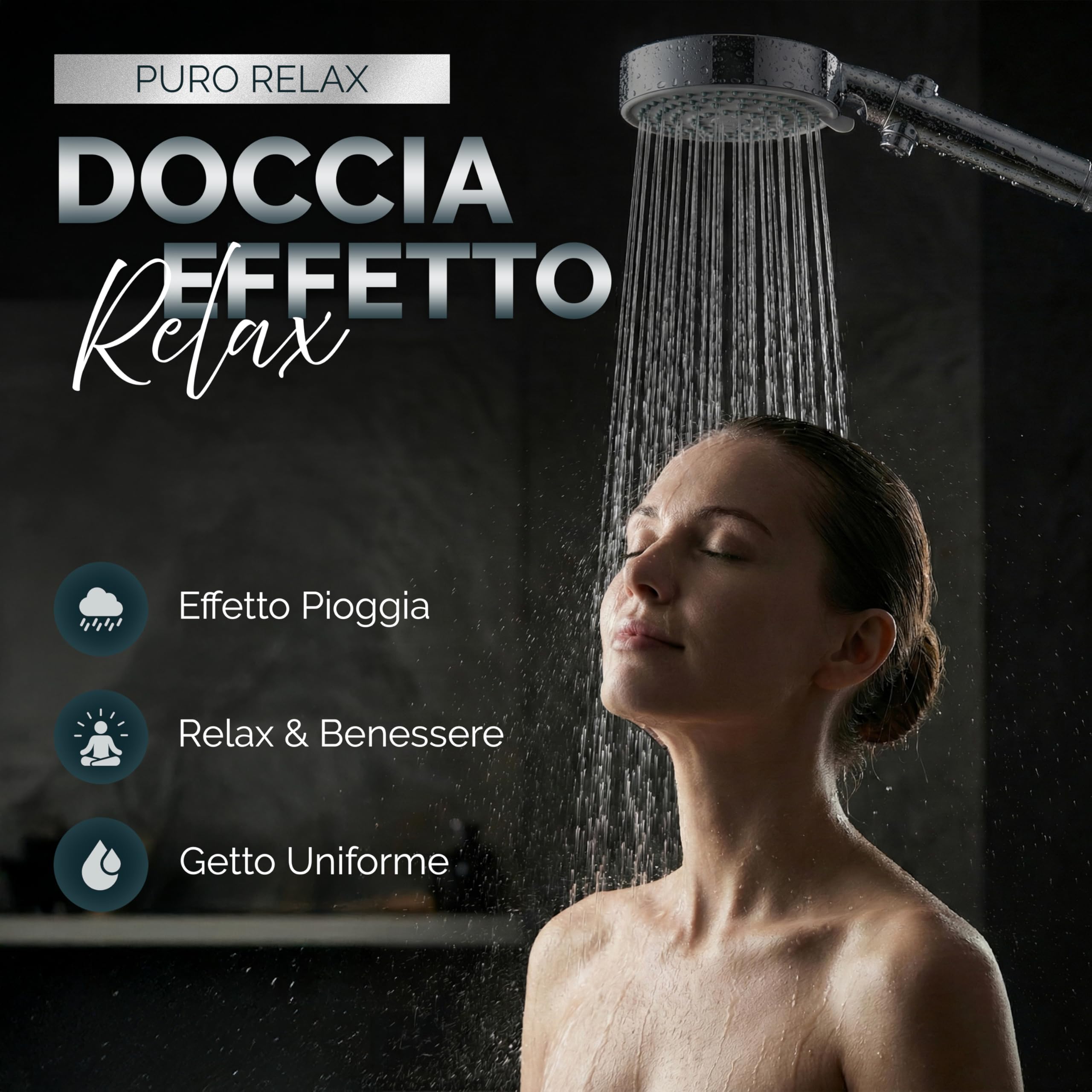 Soffione Doccia Alta Pressione Anticalcare con Tubo 200 cm e Supporto Universale