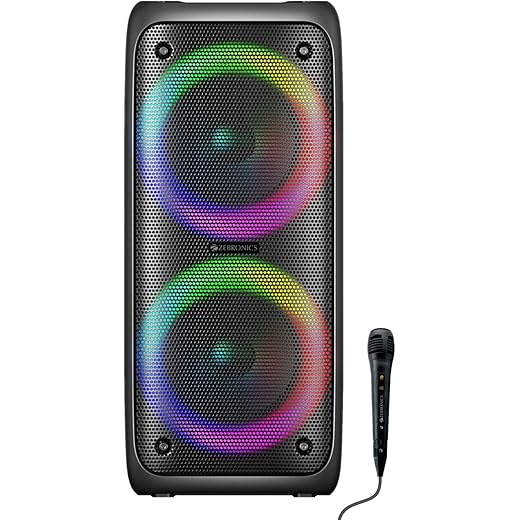 Zebronics Barrel 200 Bluetooth 5.0 Portable Speaker with 40W RMS, TWS, Wired Mic, Karaoke, RGB Lights, Mobile Holder, Dual 6.5