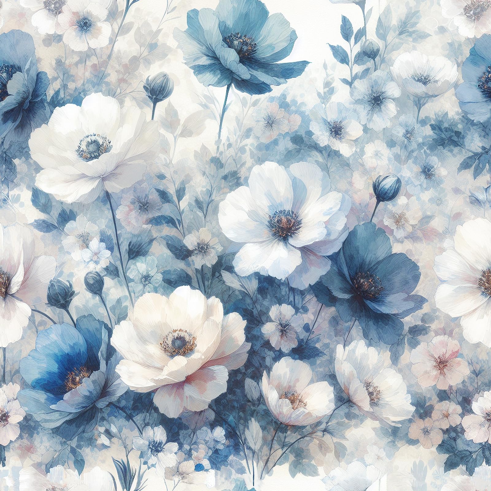 Livelynine Blue and White Floral Wallpaper Peel and Stick Watercolor Flower Wallpaper Self Adhesive 44.5CMx7M Stick on Wall Paper for Bedroom Girls Adults Bathroom Contact Paper for Furniture Pattern