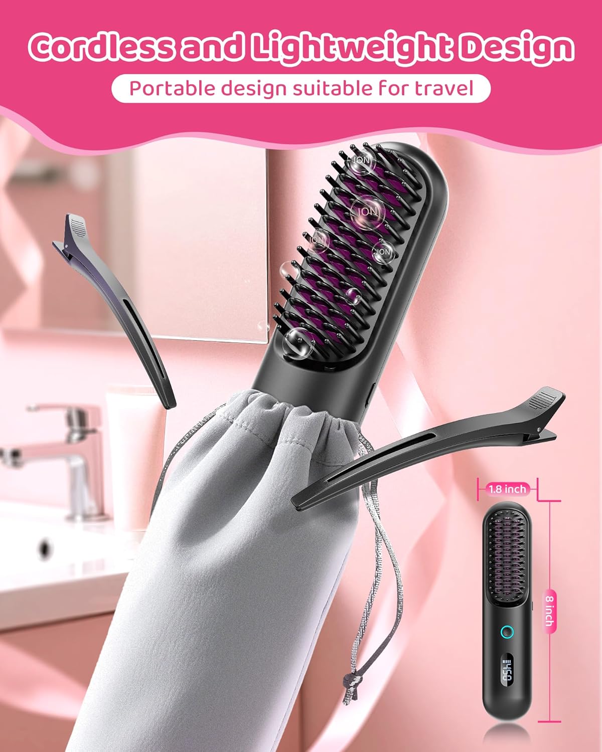 Upgrade Cordless Hair Straightener Brush, Portable Straightening Brush for Travel with 45W Fast Charger, Heated Straightener Comb with Anion for Women, Anti-Scald Design Suitable for Thick, Thin Hair - Image 9