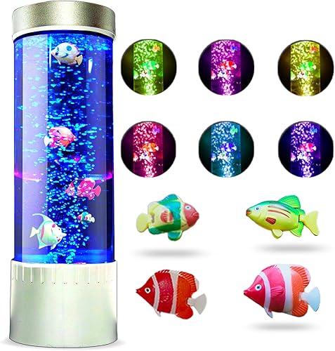 Brewish Lámpara de Pez Burbuja  Lámparas LED Sensoriales de Escritorio con Burbujas  Luz Nocturna de Acuario Falso que Cambia de 7 Colores  Tanque