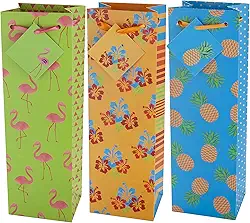 Cakewalk 3933 Truly Tiki Sacos de vinho de papel para garrafa única, verde/laranja/azul