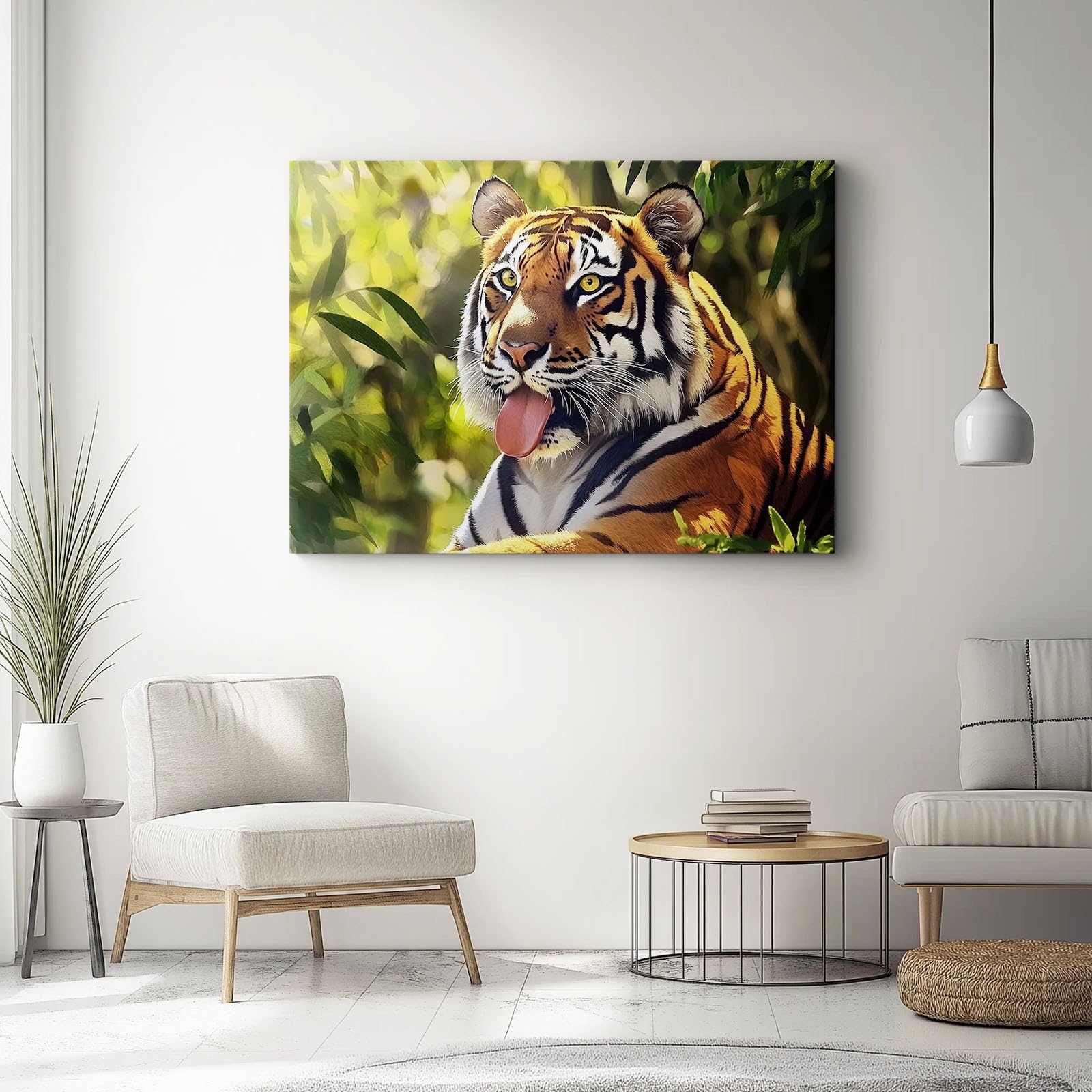 Cuadro Sobre Lienzo Fotografía Fauna Tigre Cuadros Modernos Para Salón Sobre Lienzo, 60L X 40An Cm Impresiones Sobre Lienzo Verde Naranja Imagen De Pared Decoración Para El Hogar, Sin Marco