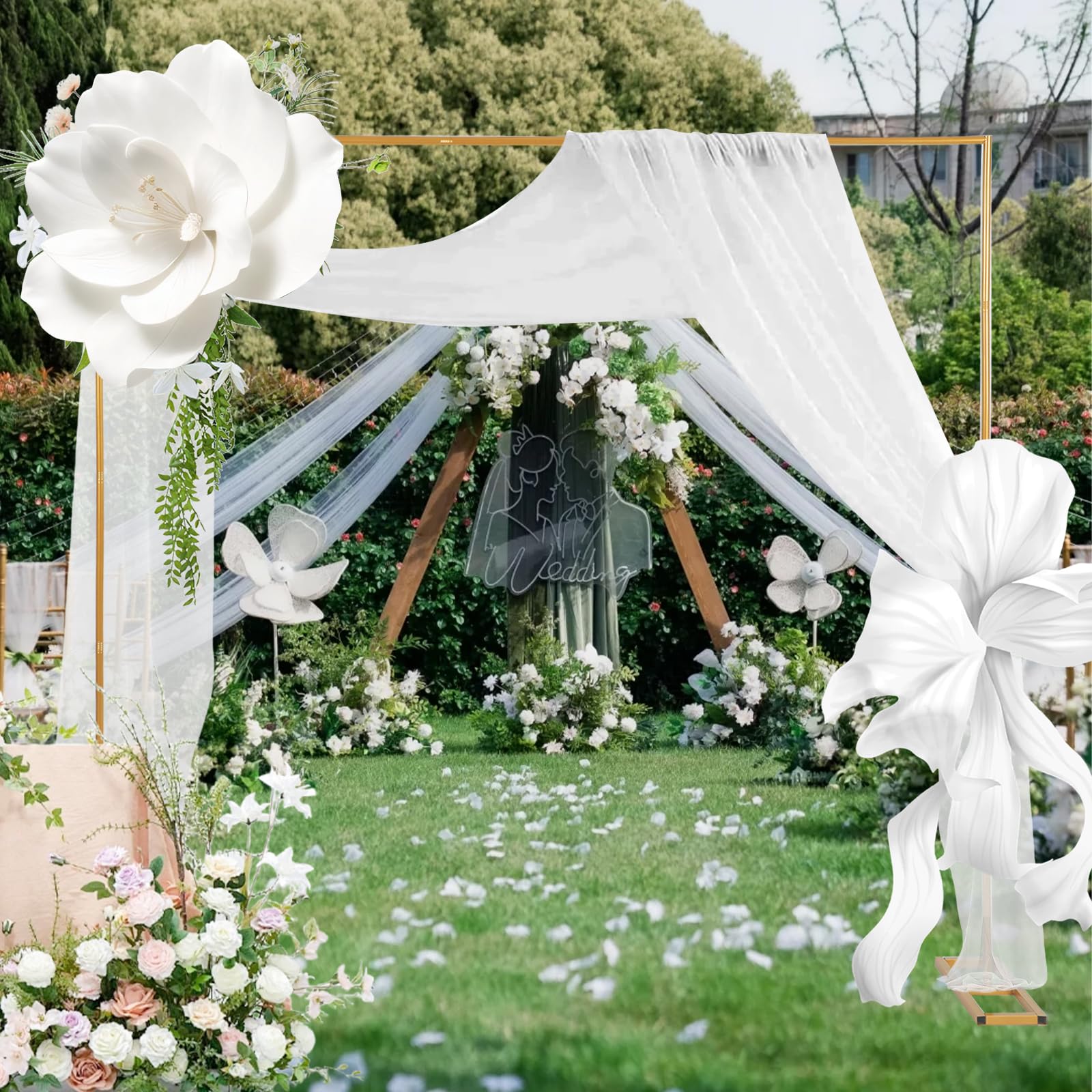 Arco de metal para boda, 2,5 x 2,5 m, ajustable, arco de fondo con base, jardín dorado para aniversario, cumpleaños, fiesta, fondo (6,6 x 6,6 ft)