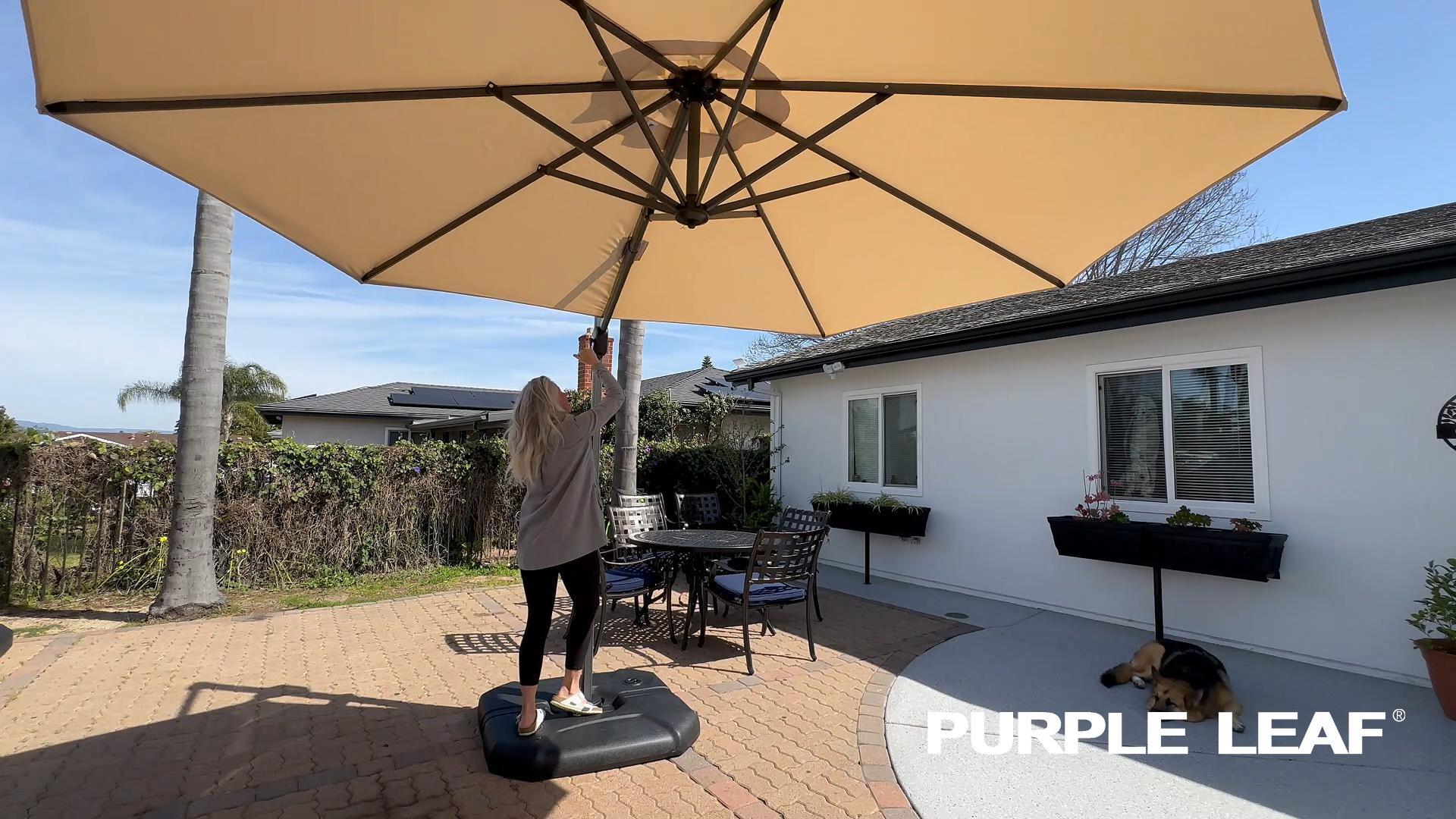 PURPLE LEAF Cantilever Umbrella 10 Feet Round Smooth 360° Rotation Beige
