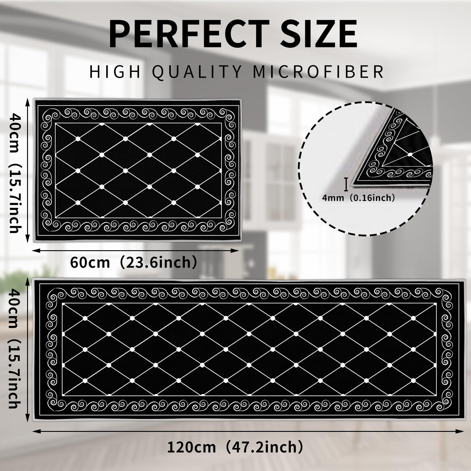 PQCXXA 2 Pieces Kitchen Rug Set, Non slip Kitchen Mat Washable Kitchen Runner Set for Hallway Dining Room, and Entryway (A7 - Image 3