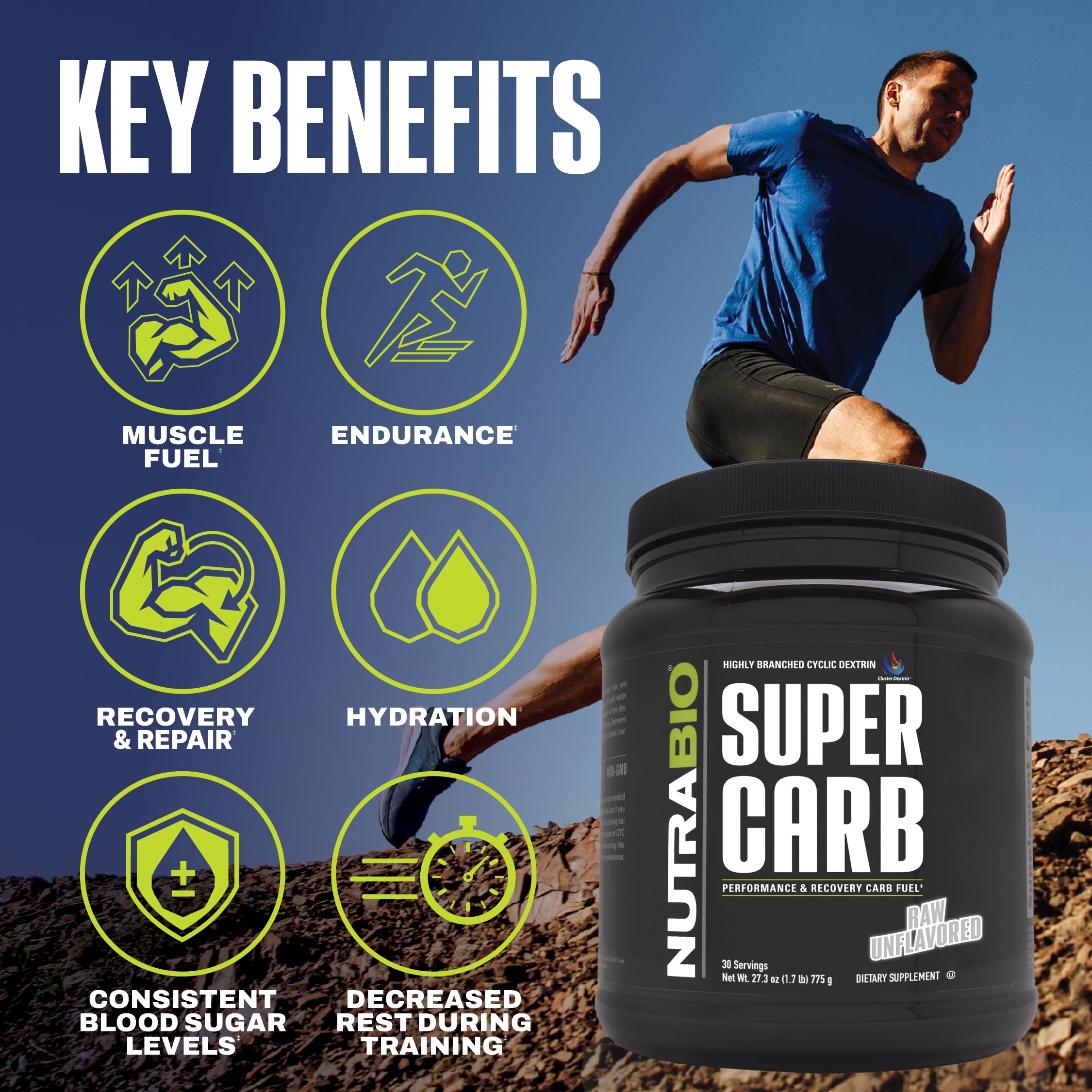 NutraBio Super Carb, Carbohydrate Powder with Cluster Dextrin & Electrolytes, Advanced Carb Supplement Powder for Workout Fuel, Performance, and Muscle Recovery, Cyclic Dextrin, Unflavored, 30 Sv — Amazon image 2