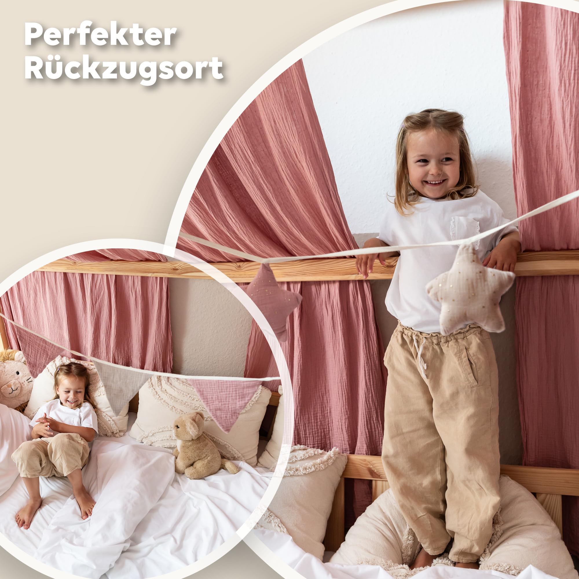 lilimaus Hausbett Himmel mit Gold Applikation [in 12 Farben] Betthimmel Hausbett aus 100% Baumwolle Musselin - Stoffhimmel für Hausbett Deko Mädchen & Jungen - Himmel für Hausbett Kinderbett Vorhang