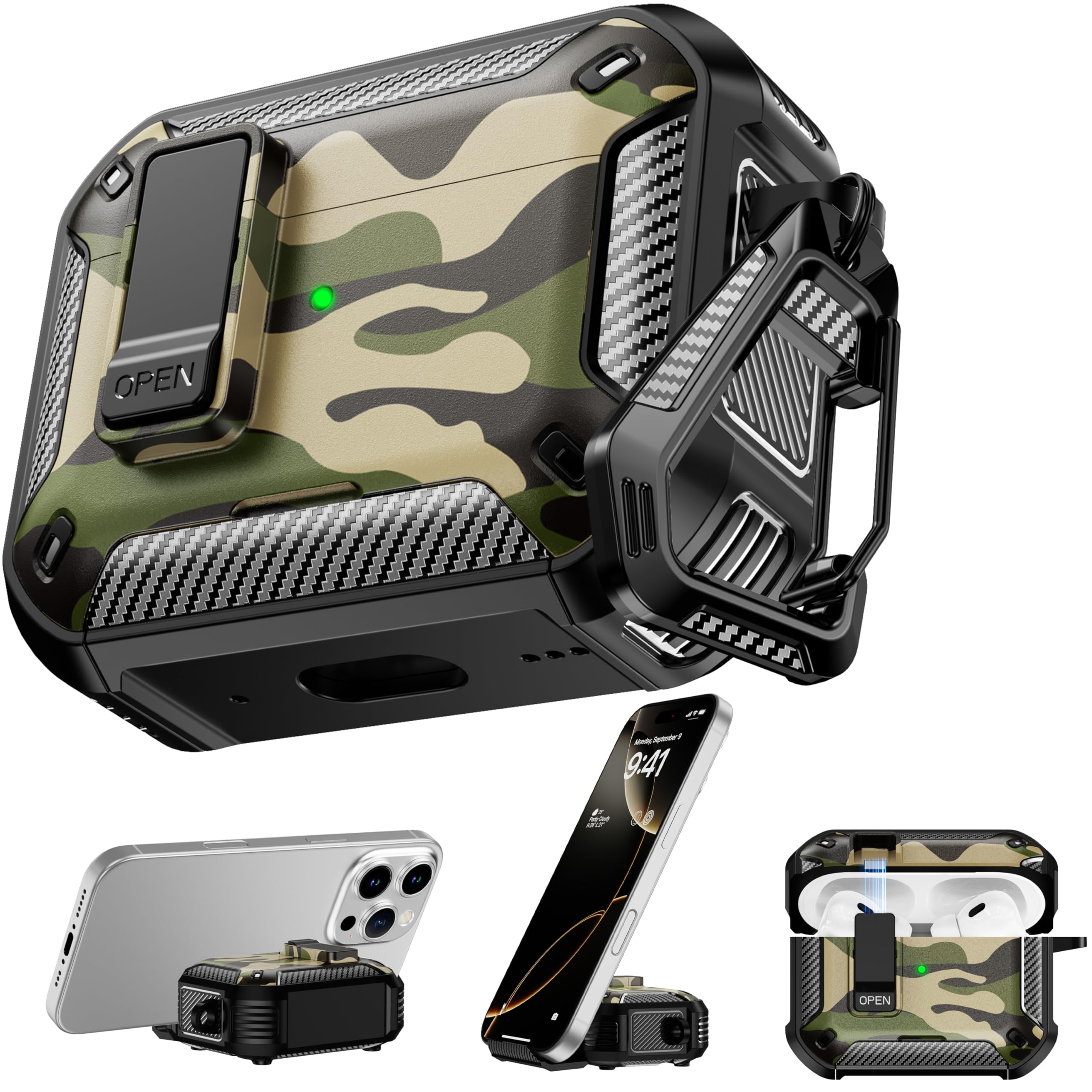 RFUNGUANGO - Funda para AirPods Pro 3 con Cierre y Kit de Limpieza, Transparente, rígida, para Videojuegos, con Soporte para teléfono Integrado, antigolpes （Naranja） — view 33