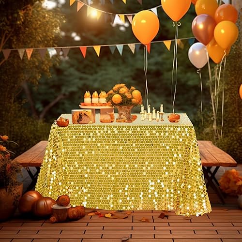 Miniatura 3 de Hanha - Mantel grande de lentejuelas doradas de 53 x 73 pulgadas para bodas, ceremonias, fiestas, bailes, Navidad, suministros para fiestas en el
