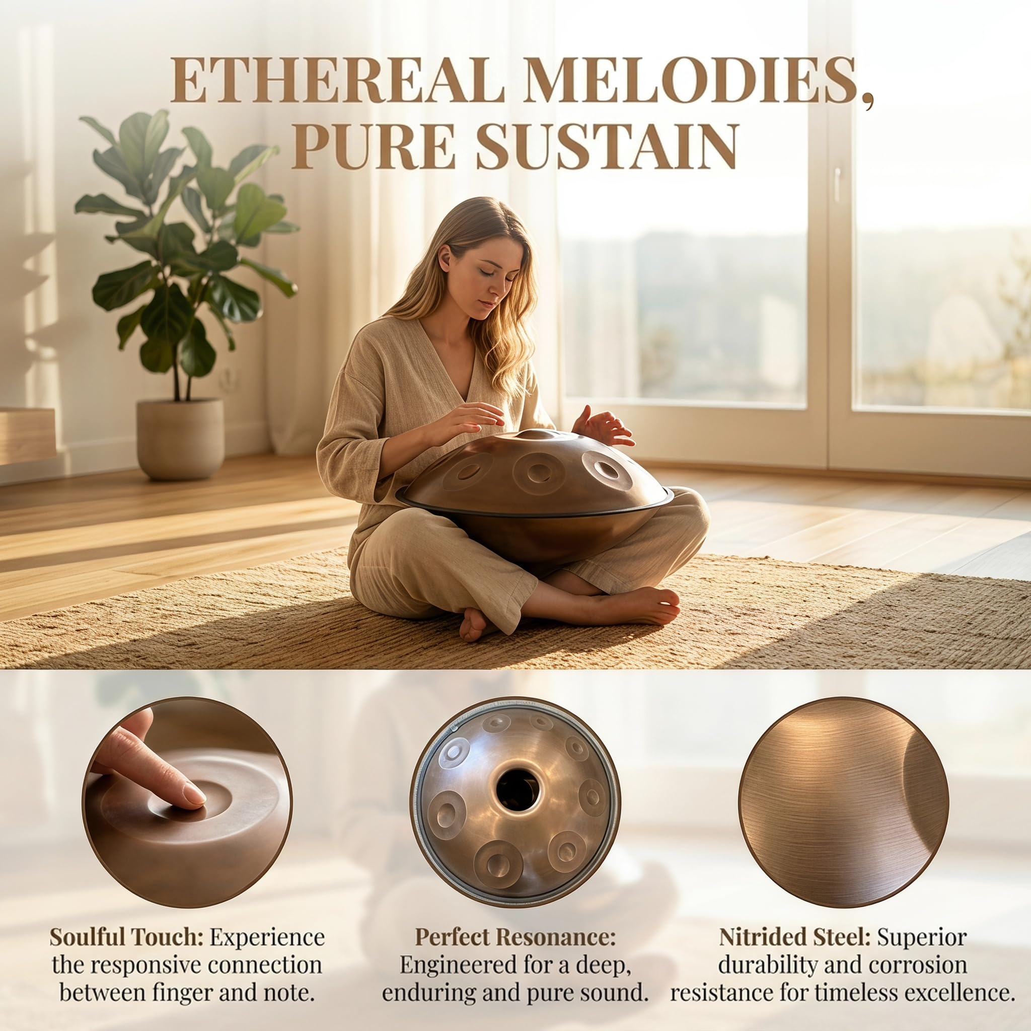 Handpan Da 22 Pollici, 17 Note, 440 Hz In Re Minore, Strumento A Percussione In Acciaio, Supporto Resistente E Borsa Da Viaggio, Armonico Professionale Per La Terapia Del Suono
