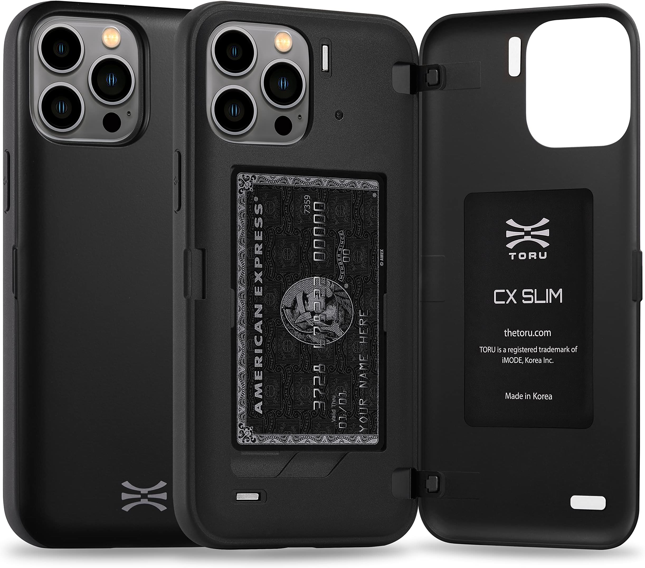 TORU CX Slim Magnetic Wallet Cover Designed for iPhone 13 Pro Max Case with Card Holder - Black