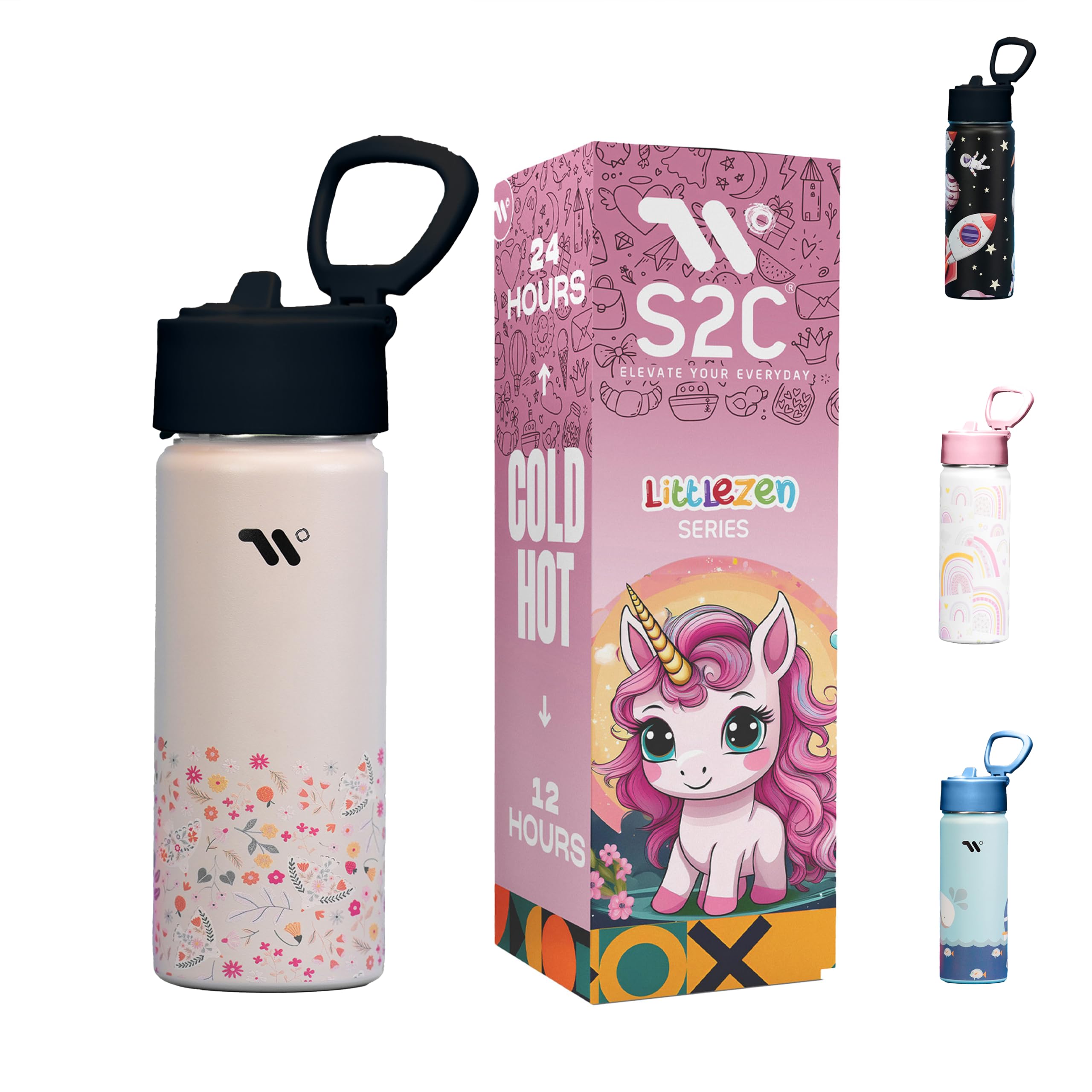 S2C Kids Water Bottle with Straw Lid – 550ml Stainless Steel, Double Wall Insulated, BPA-Free, Leak-Proof Bottle for School & Toddlers (PEACH)