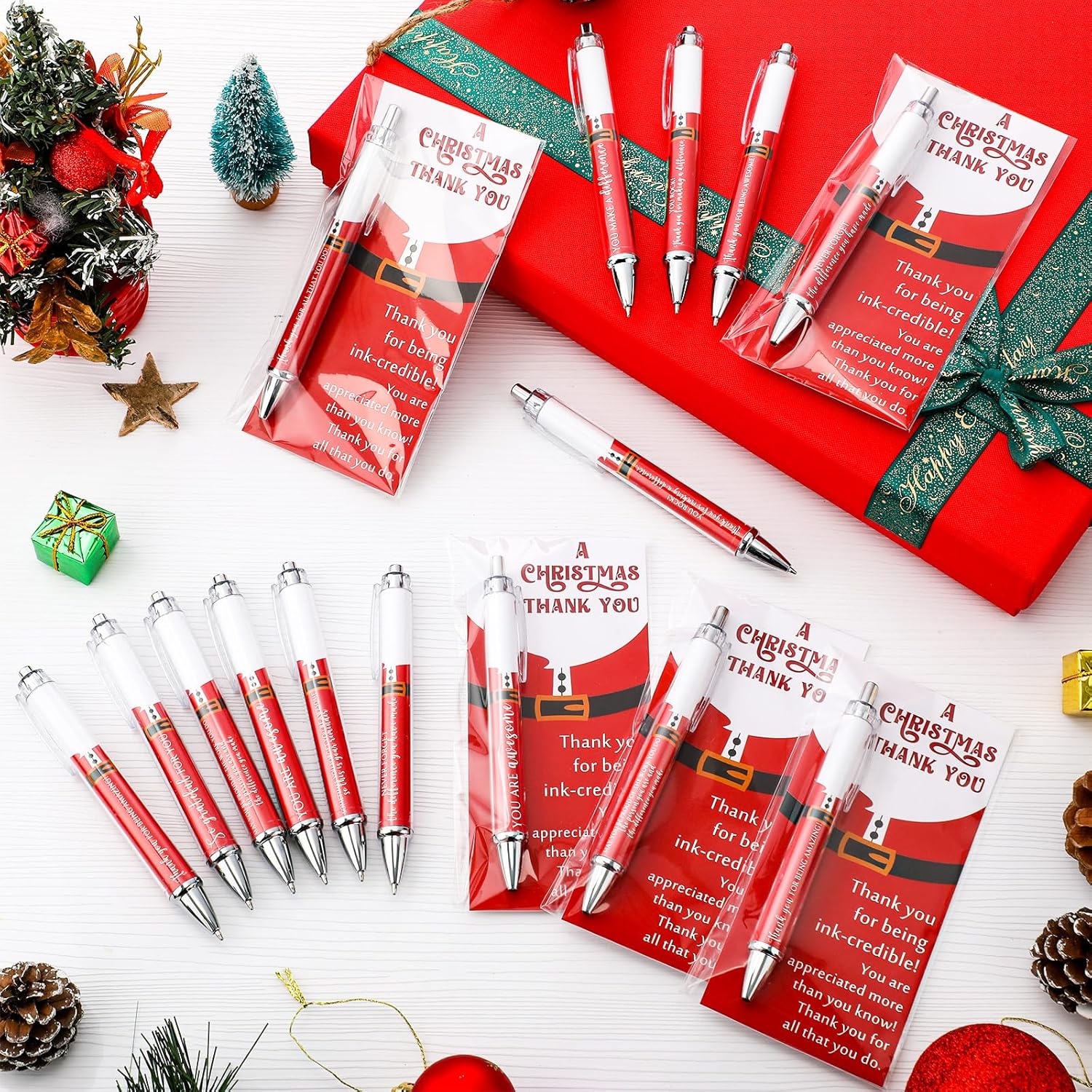 Kosiz 50 Set Christmas Appreciation Gifts for Coworkers Santa Claus Inspirational Ballpoint Pens with Christmas Thank You Cards Motivational Pen for Xmas Party Favor Employee Team Teacher, 10 Styles