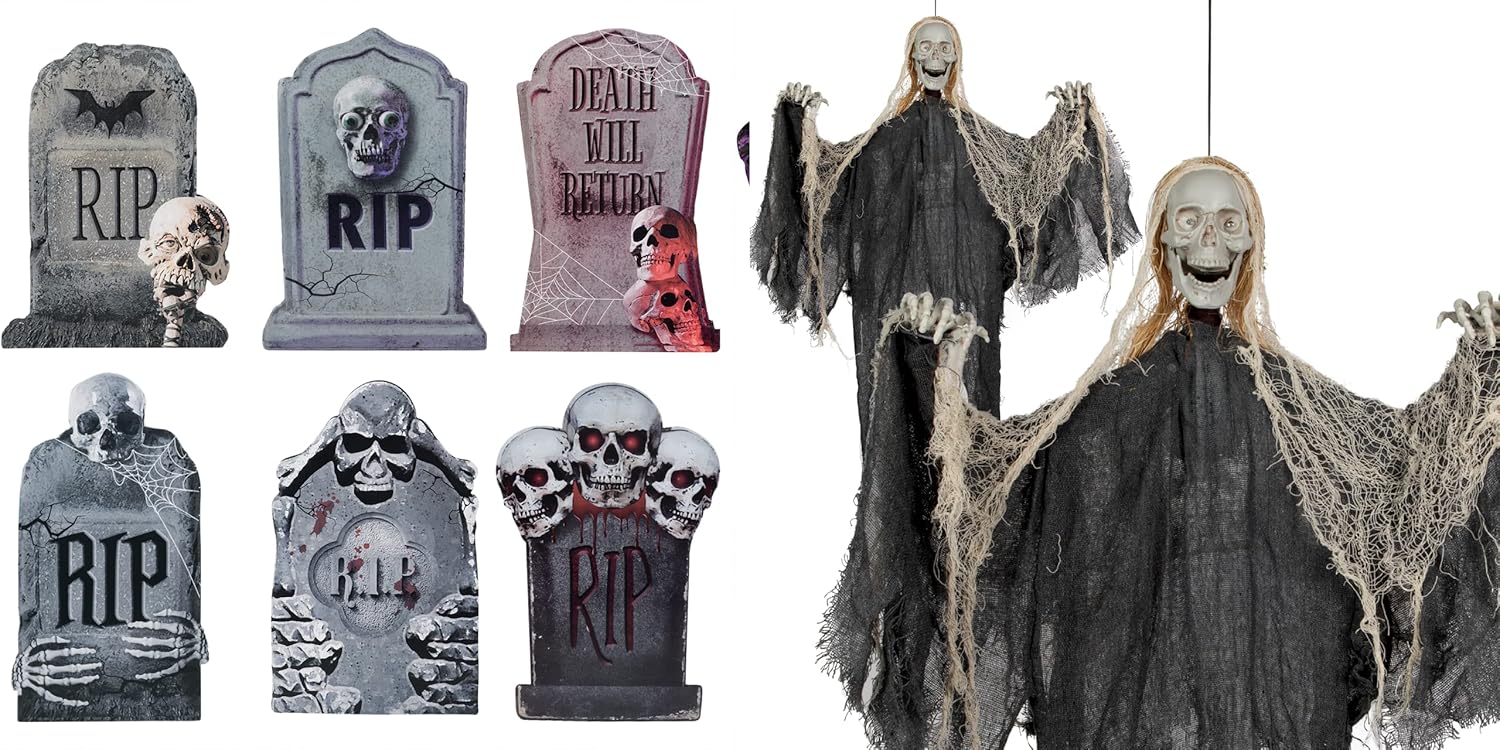 DECORLIFE Tombstones Halloween Decor and Hanging Grim