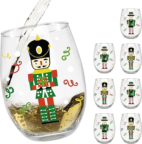 Miniatura 10 de BANBERRY DESIGNS Nutcracker - Juego de copas de vino sin tallo, 4 vasos con diseño de soldado de juguete navideño, 14 onzas, 4.75 pulgadas de alto