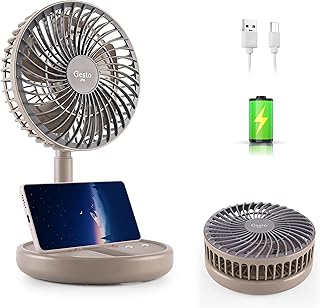 Gesto High Speed Rechargeable Table Fan for Home | Foldable USB Charging Battery Fan With Led Light | 2400mAh Battery for Upto 8 Hours Runtime| 3 Speed Modes Portable fan for Home, Office, Kitchen