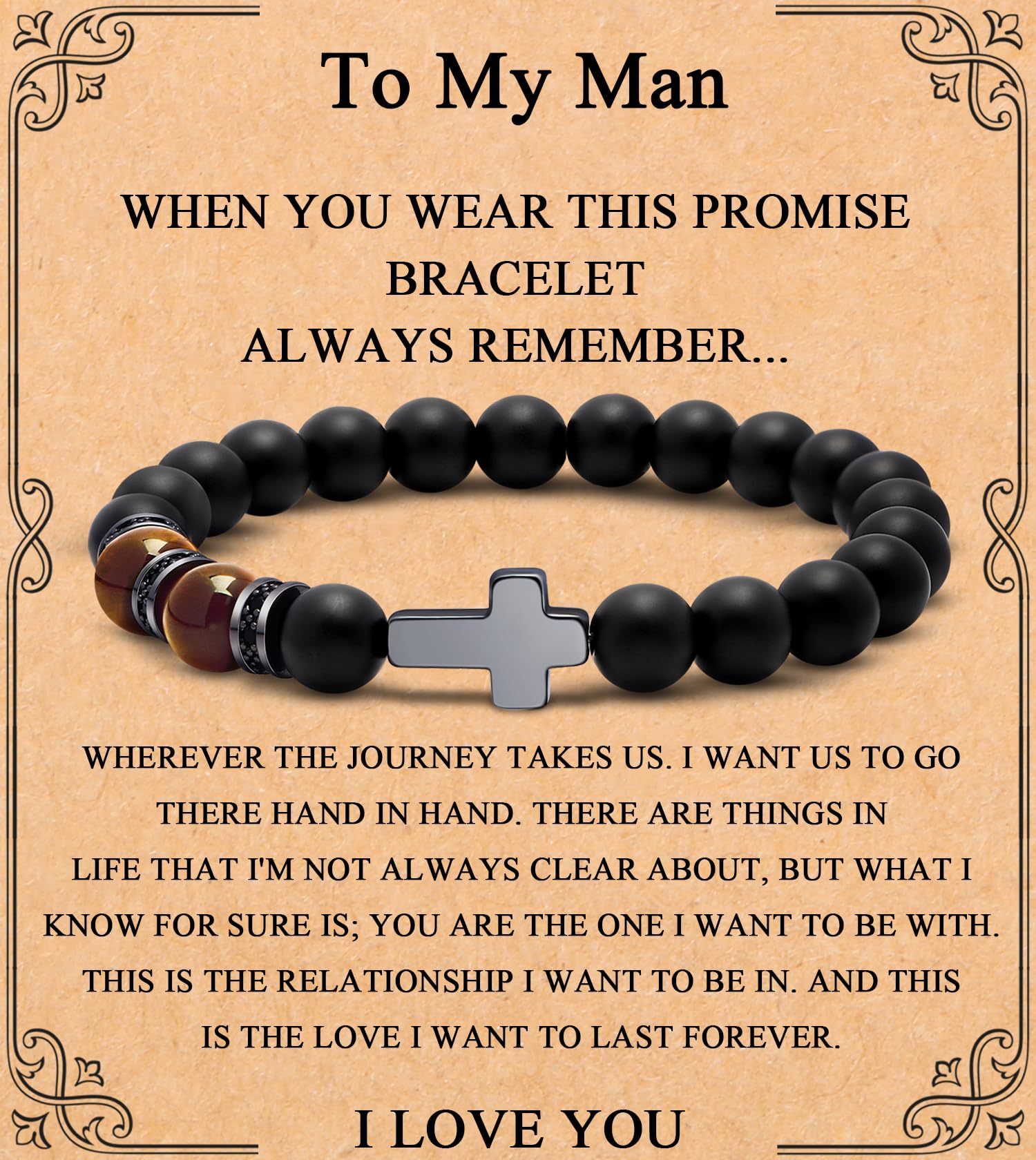 MFTRADING Cross Bracelet for Men Christian Gifts for Son Grandson Brother Husband Dad Man Godfather Religious Baptism Jewelry Birthday Retirement Gifts Beaded Bracelet