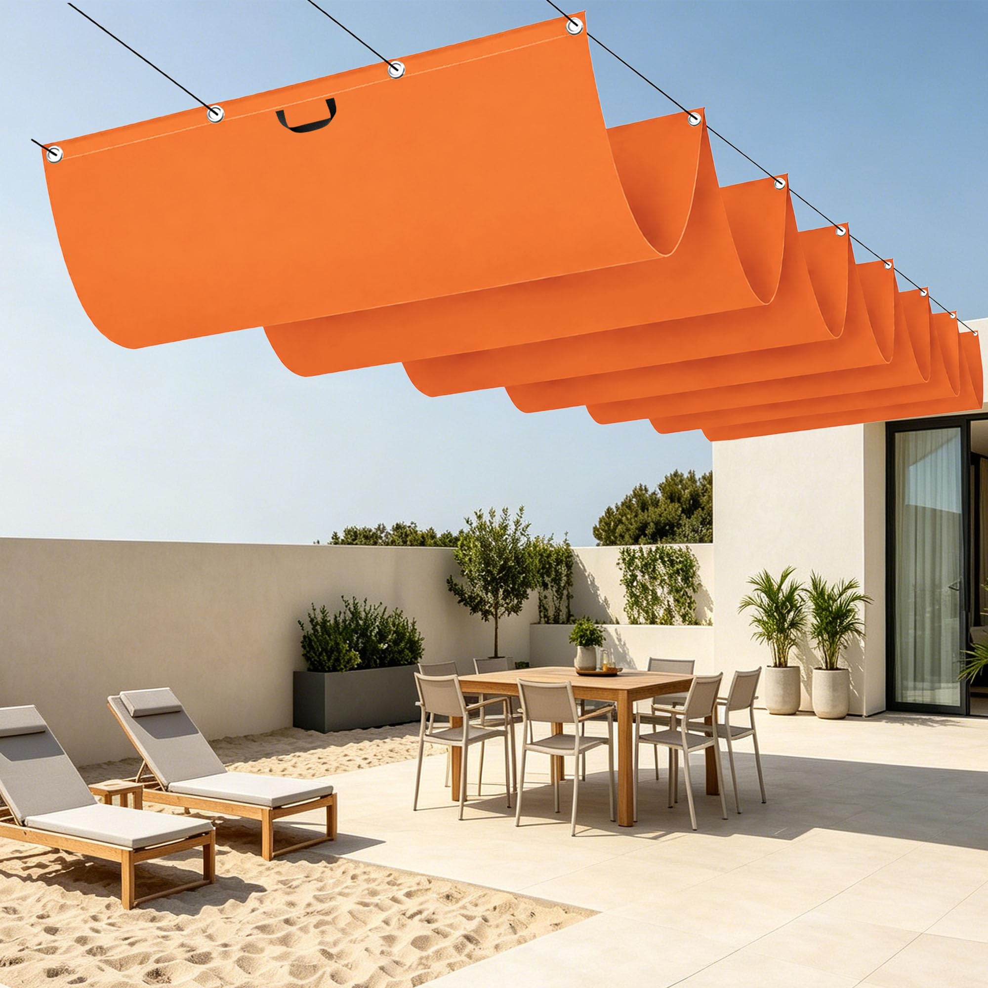 Toile ombrage rétractable vague étanche et anti-UV pour pergola de jardin