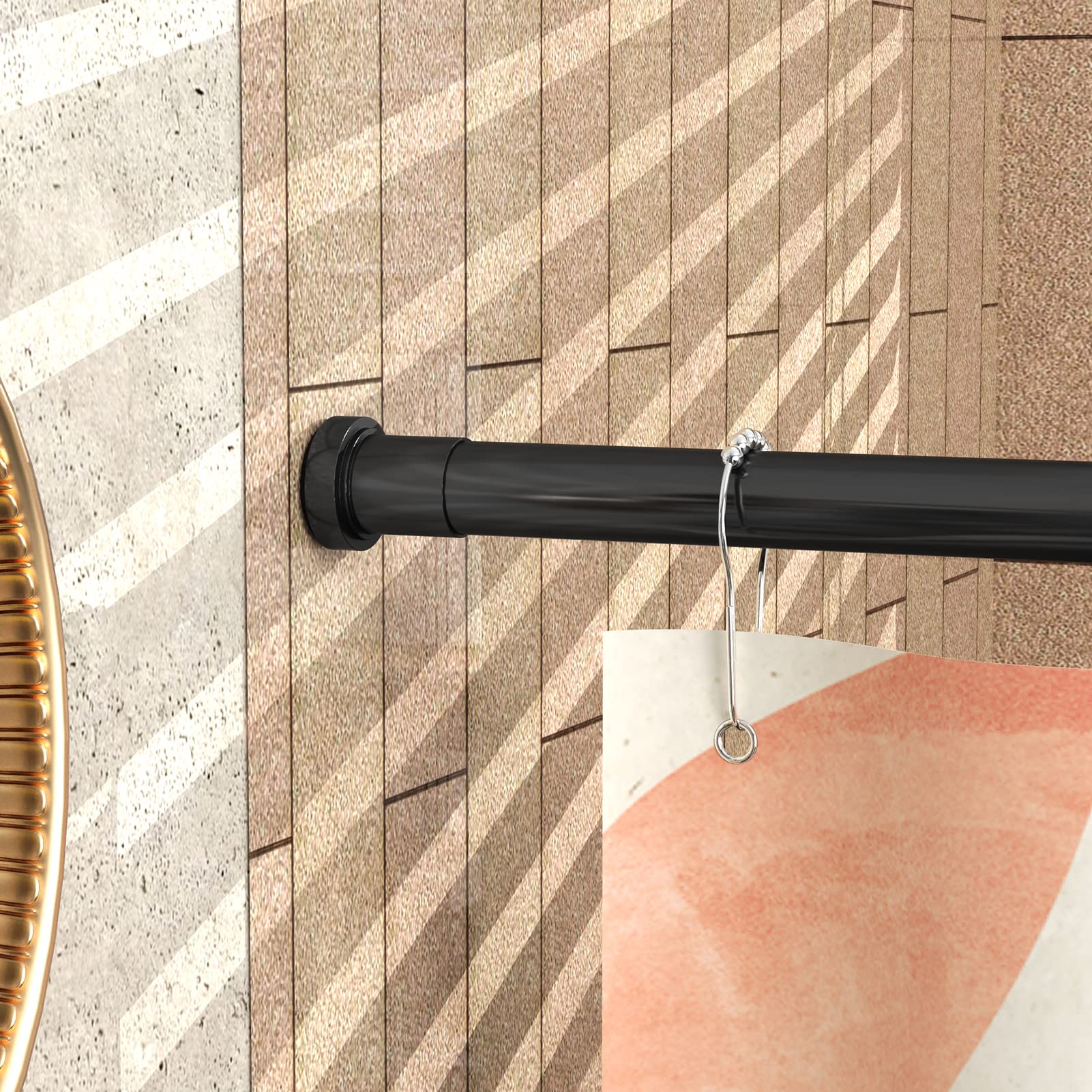 PrettyHome Shower Curtain Rod Tension 42-72 Inches,No Drilling Rust-Resistance Tension Shower Rod for Windows or Doorways,Black