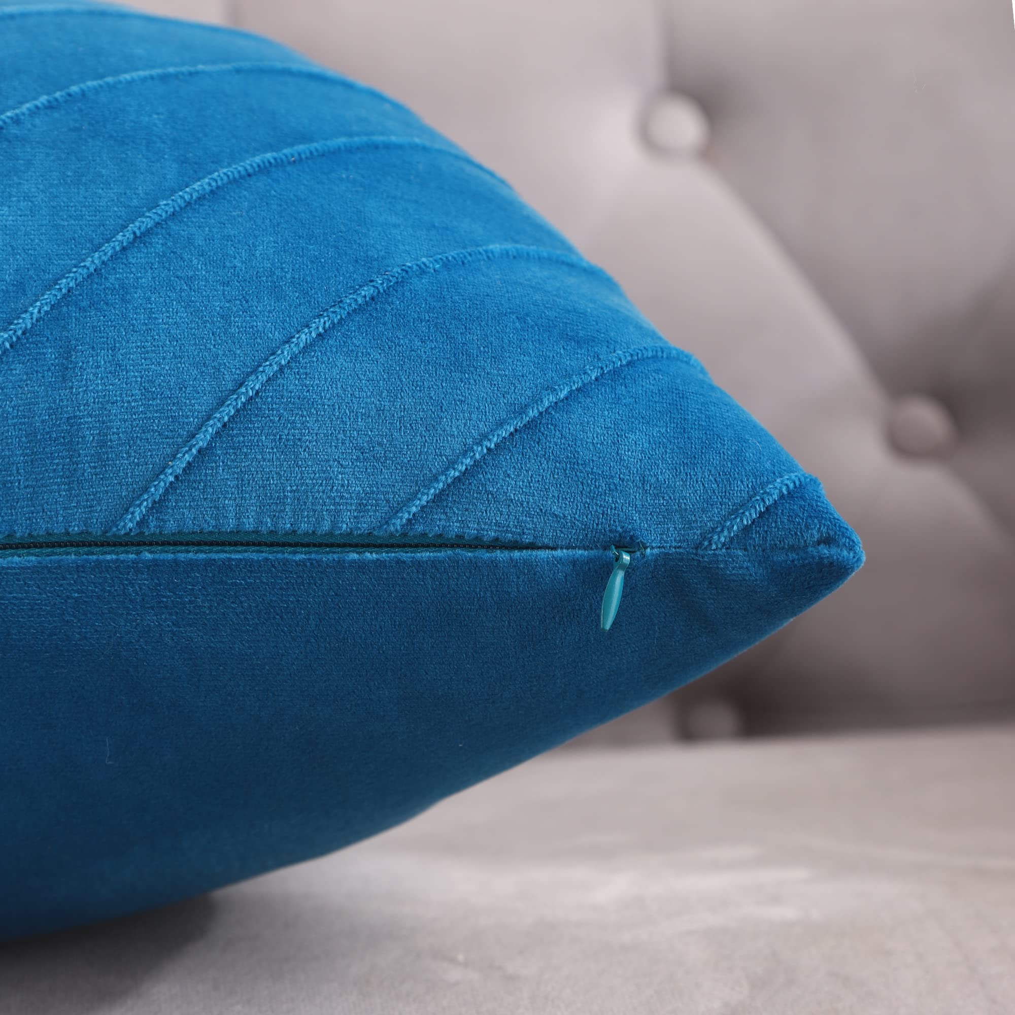 Tosleo Lake Blue Velvet Throw Pillow Covers 16x16 inch Pack of 2 with Gold Leather Decorative Couch Pillowcases Luxury Modern Pillow Cover for Living Room Bedroom Sofa Cushion Bed 40x40CM - Image 3