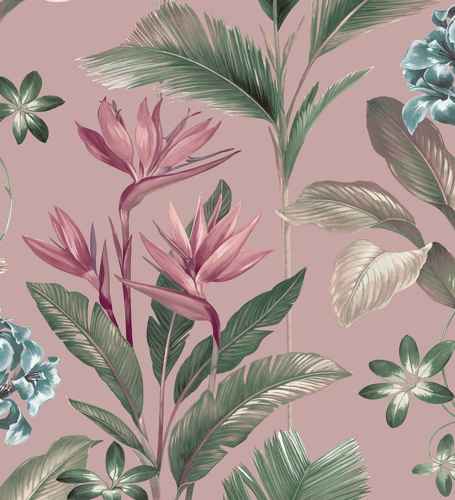 GAULAN 682877 - Carta da parati con fiori del paradiso e foglie in stile tropicale su sfondo rosa pallido per pareti soggiorno camera da letto corridoio - Rotolo di 10 m x 0,53 m