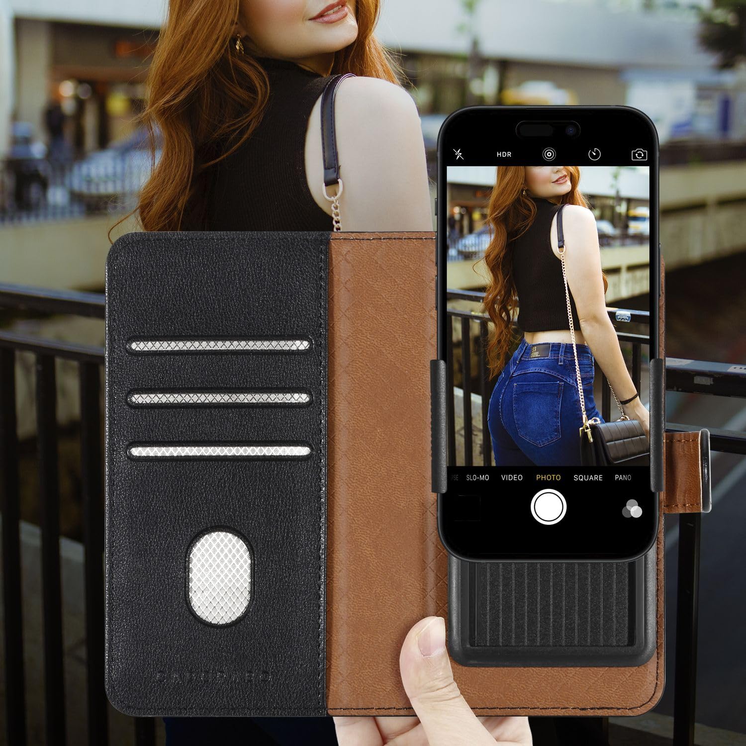 Cadorabo flip case XXL (6.7 inch) - etui na telefon komórkowy z kieszenią na kartę, 360 stopni ochronne etui z klapką -PU skórzane etui składane CZARNYM