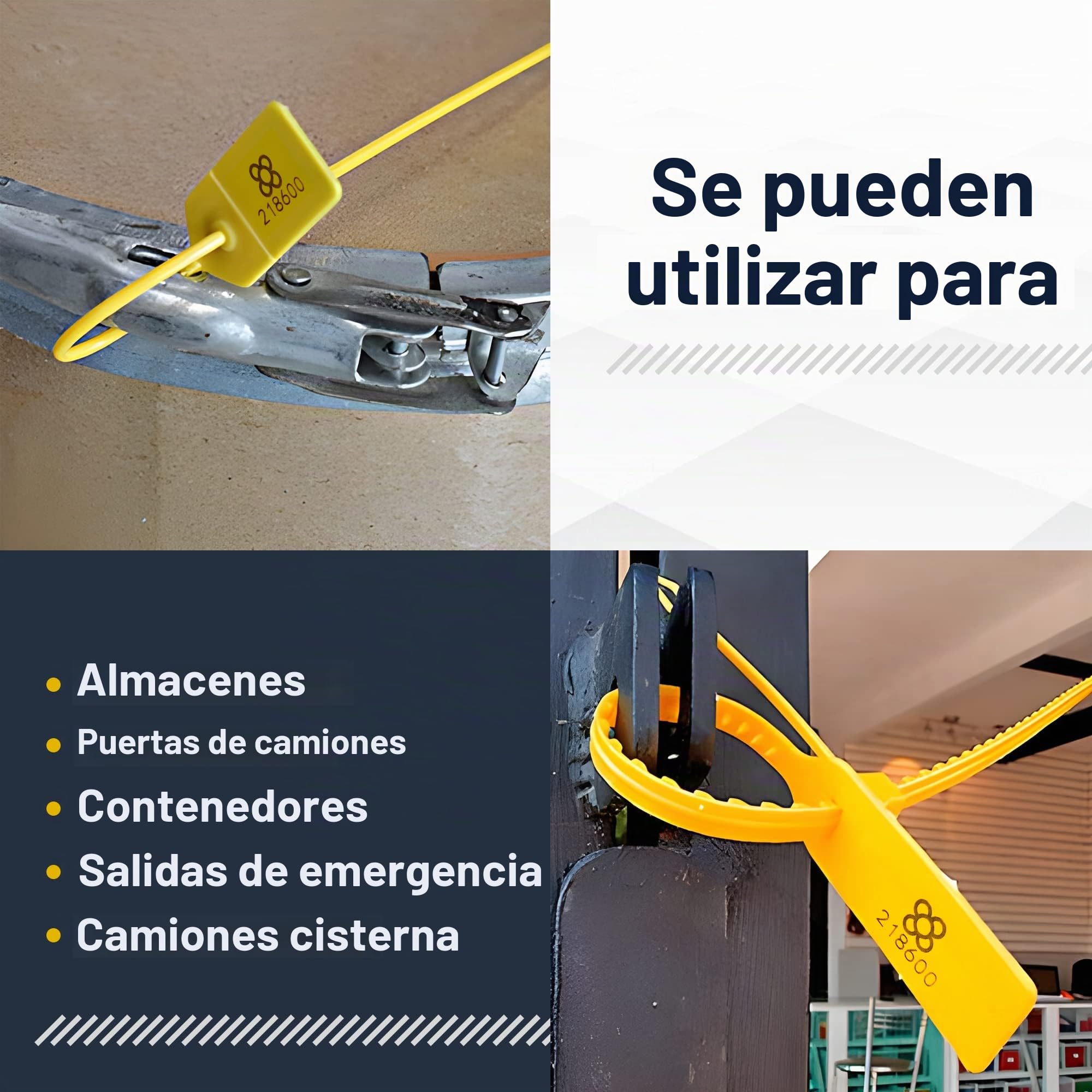 DOJA BARCELONA | Precintos de Seguridad de Plastico Amarillos | 100 unidades | 36cm de Largo | Bridas numeradas para maleta, cajas, contenedores, puertas, bolsas, camion, logistica entre otros usos.