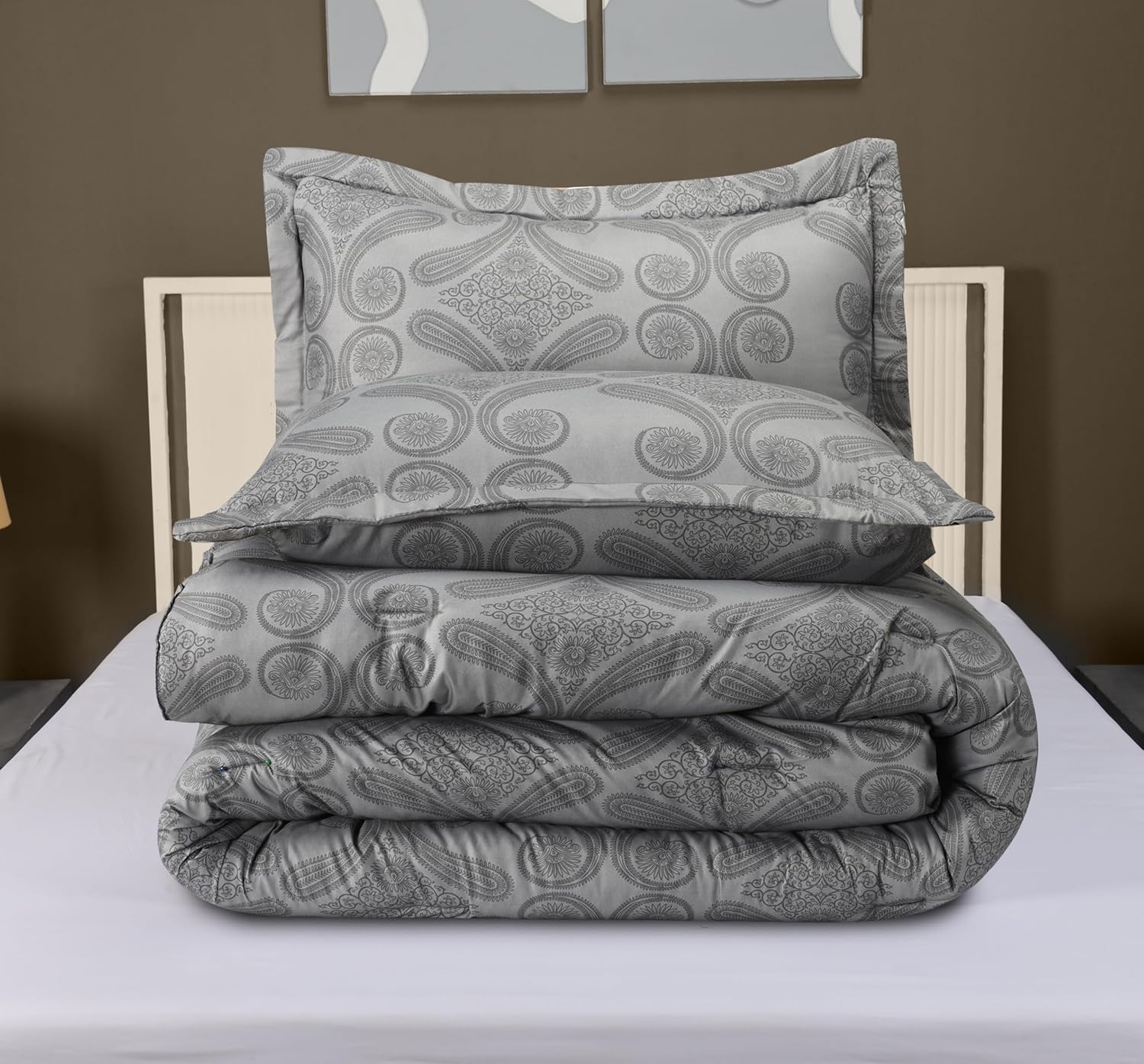 King Comforter Set 3 Piece Paisley Grey by Utopia Bedding Floral Comforters King Size Bedding Comforters Set Down Alternative Soft Bed Set 1 Comforter(90 x 102 inches) 2 Pillow Shams(20 x 36 inches) - Image 4